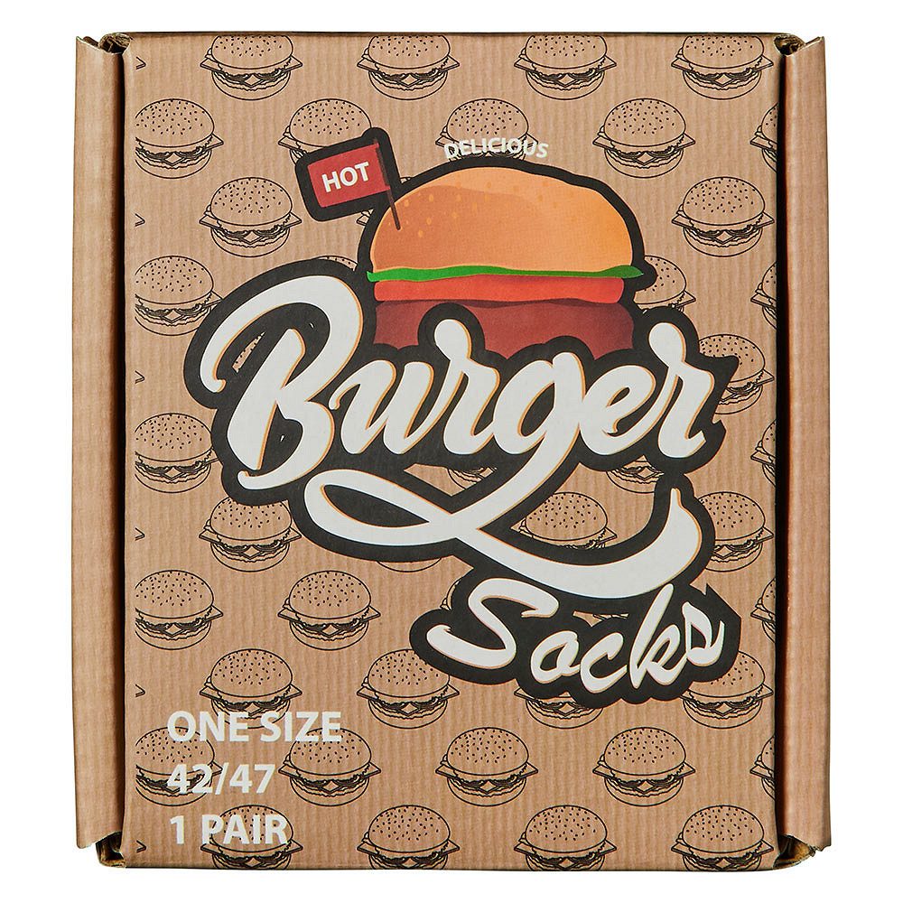 Apollo Socken Party Socken in GESCHENKVERPACKUNG Bier, Burger, Kaffee Limo Sandwich Hotdog