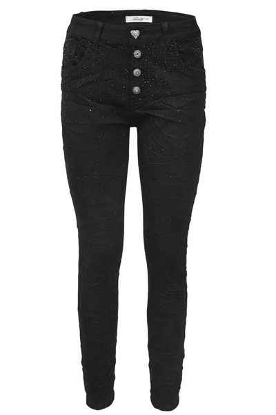 Jewelly Regular-fit-Jeans Jeans mit Schwarzen Strass Applikationen
