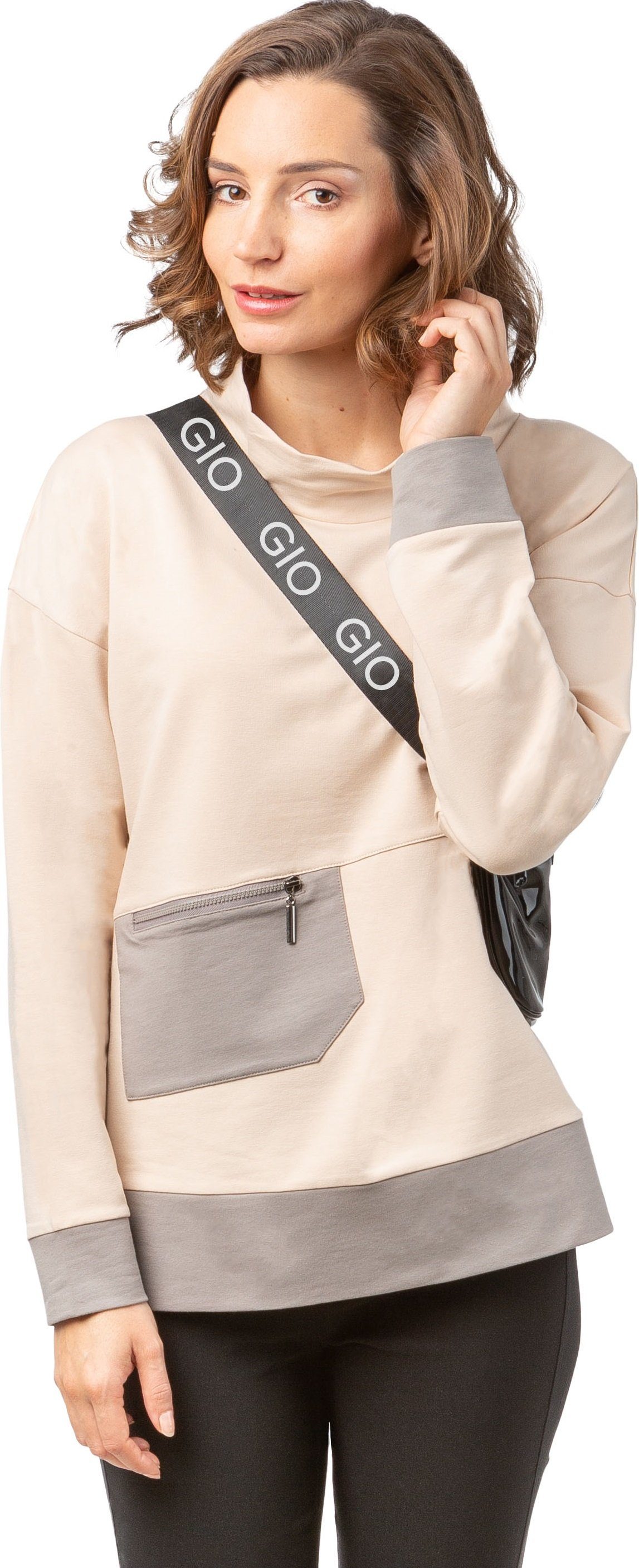 Gio Milano Sweatshirt G25-1103 mit Stehkragen und aufgesetzter Tasche 2-far günstig online kaufen