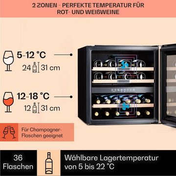 Klarstein Weinkühlschrank Vinsider 36 Onyx Edition, für 36 Standardflaschen á 0,75l,Wein Flaschenkühlschrank Weintemperierschrank Weinschrank Kühlschrank