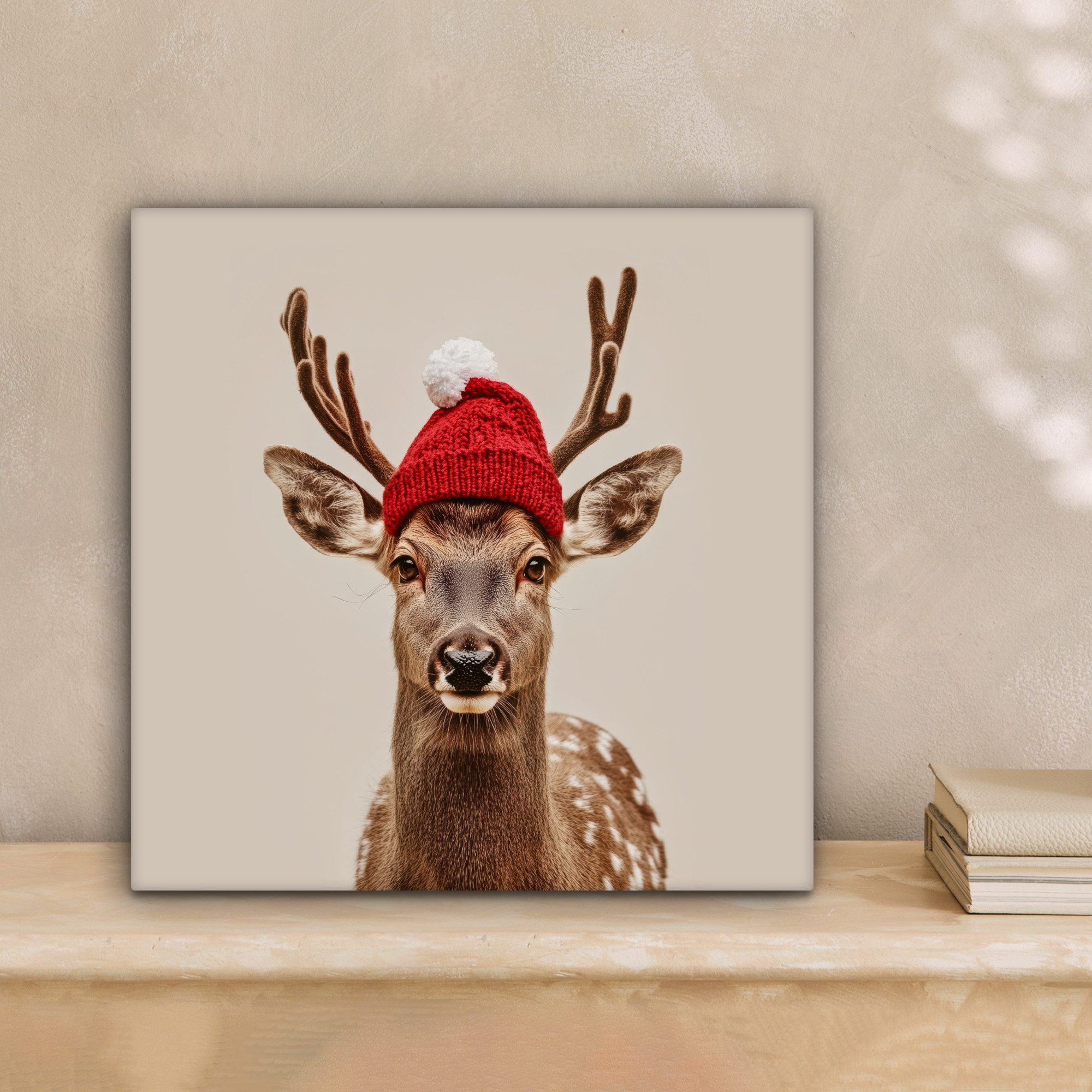 OneMillionCanvasses® Leinwandbild Hirsch - Weihnachten - Hut - Tiere - Wint günstig online kaufen
