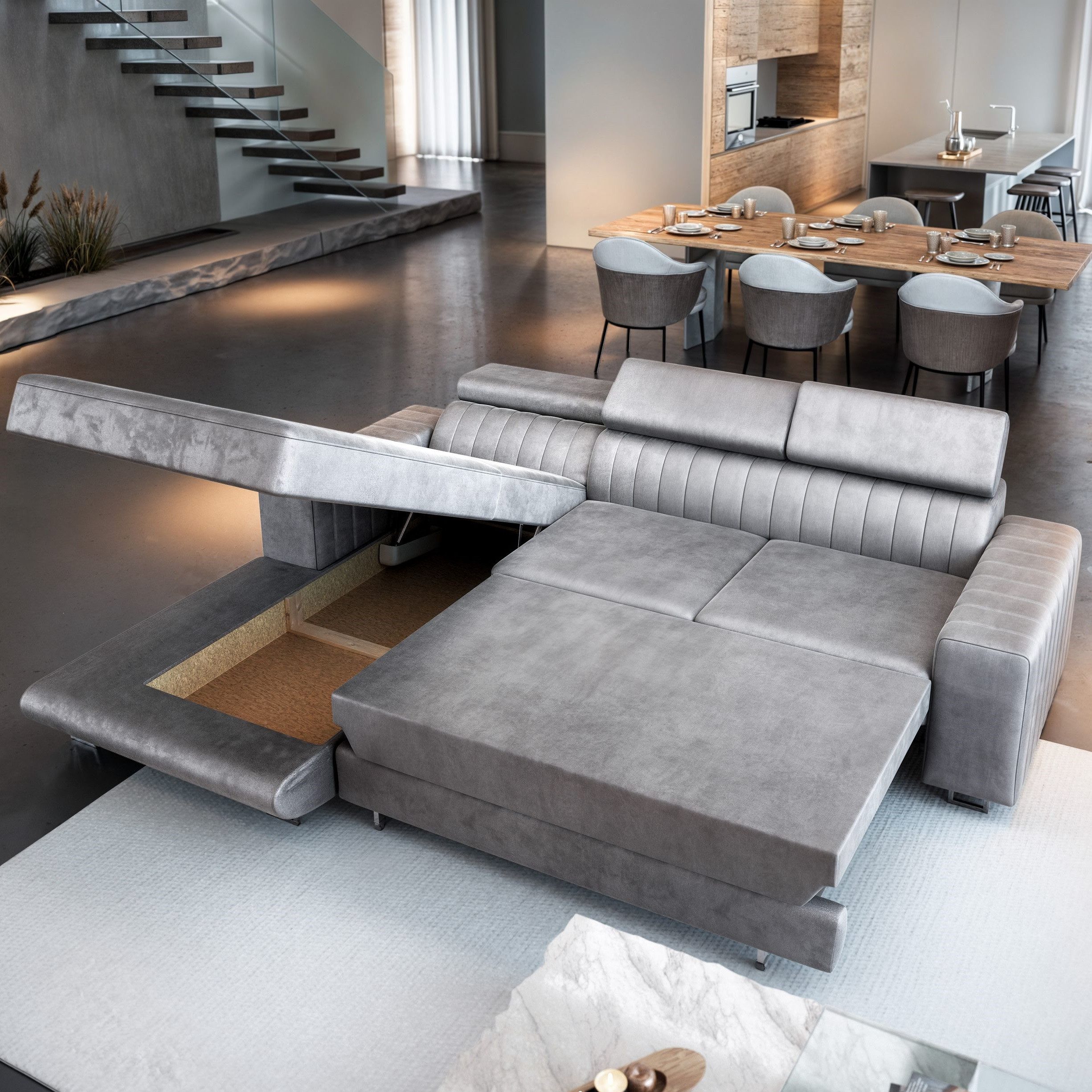 Masseno Ecksofa NOTO mit Schlaffunktion L-Form, Sofa mit Bettkasten