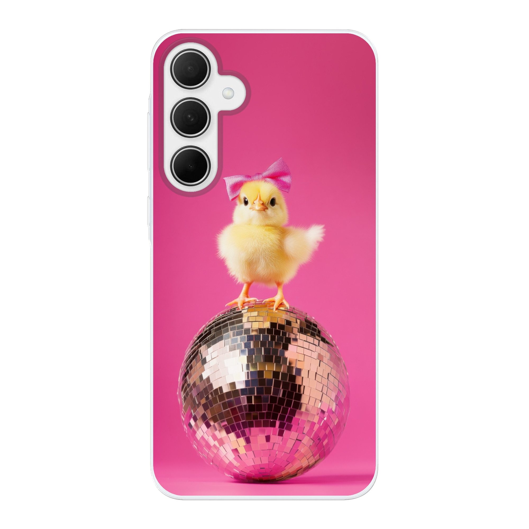 MuchoWow Handyhülle für Samsung Galaxy A35 5G Discoball - Küken - Schleife, Smartphone-Bumper, Print, Handy Schutzhülle Dünn