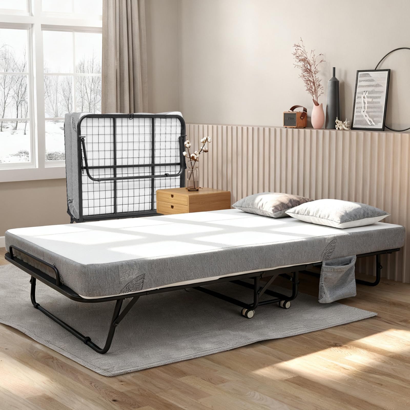 GarveeMore Bettschutzgitter Klappbett mit Matratze Klappbett mit 5" Memory Foam Matratze