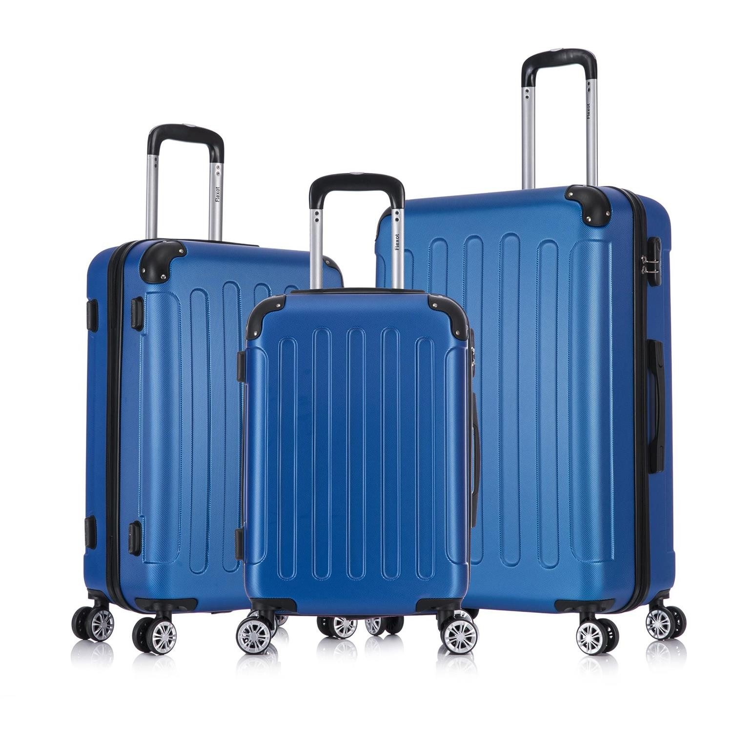 Flexot Hartschalen-Trolley F-2045 Kofferset, 360° Rollen, robuster Reisekoffer, Bordcase, 4 Rollen, Robuster und moderner Koffer mit vier 360° Rollen und Zahlenschloss