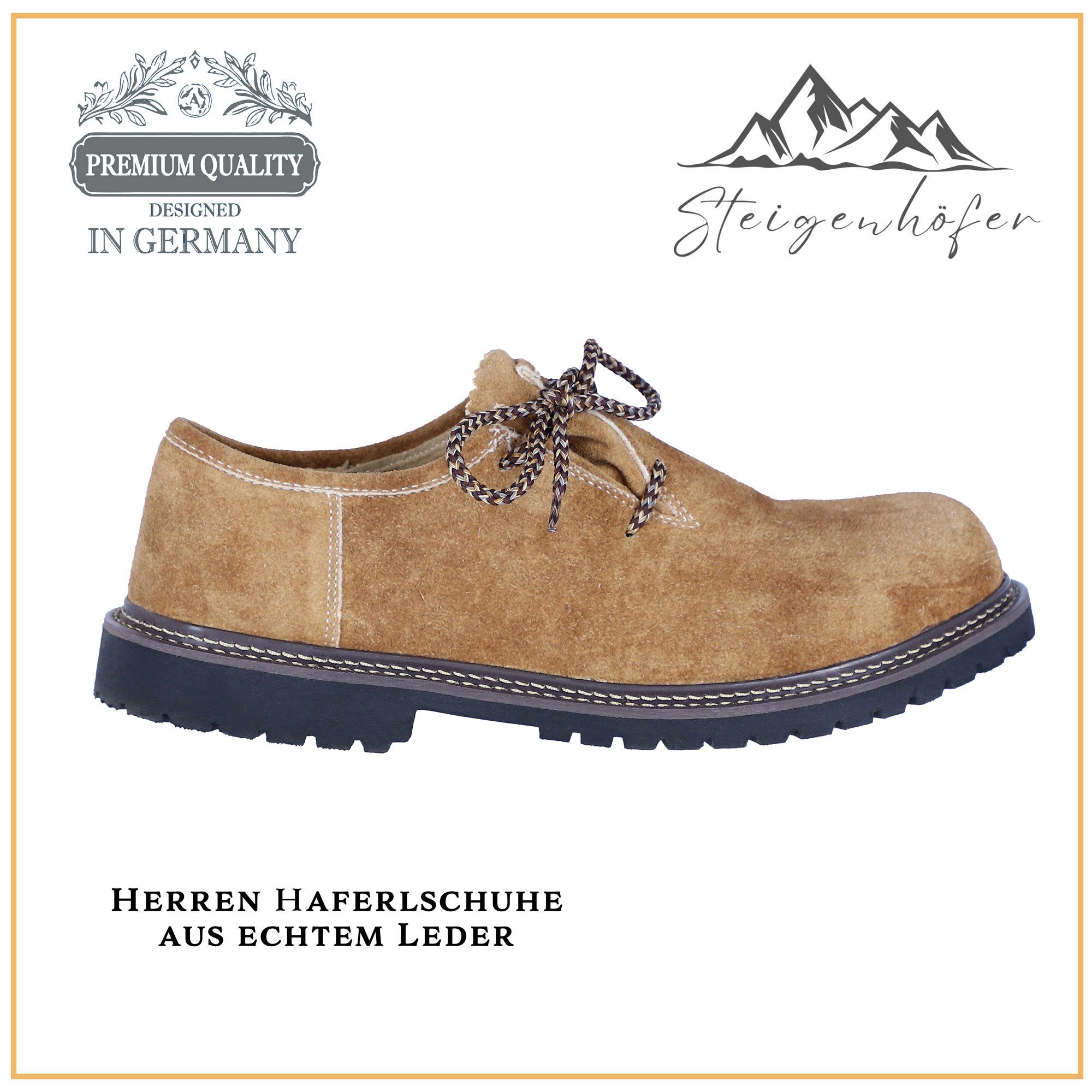 Steigenhöfer Manufaktur Trachtenschuhe Herren - Florian - Echtes Wildleder - Optimale Passform Haferlschuh Echtleder Herrenschuhe fürs Oktoberfest und Feierlichkeiten