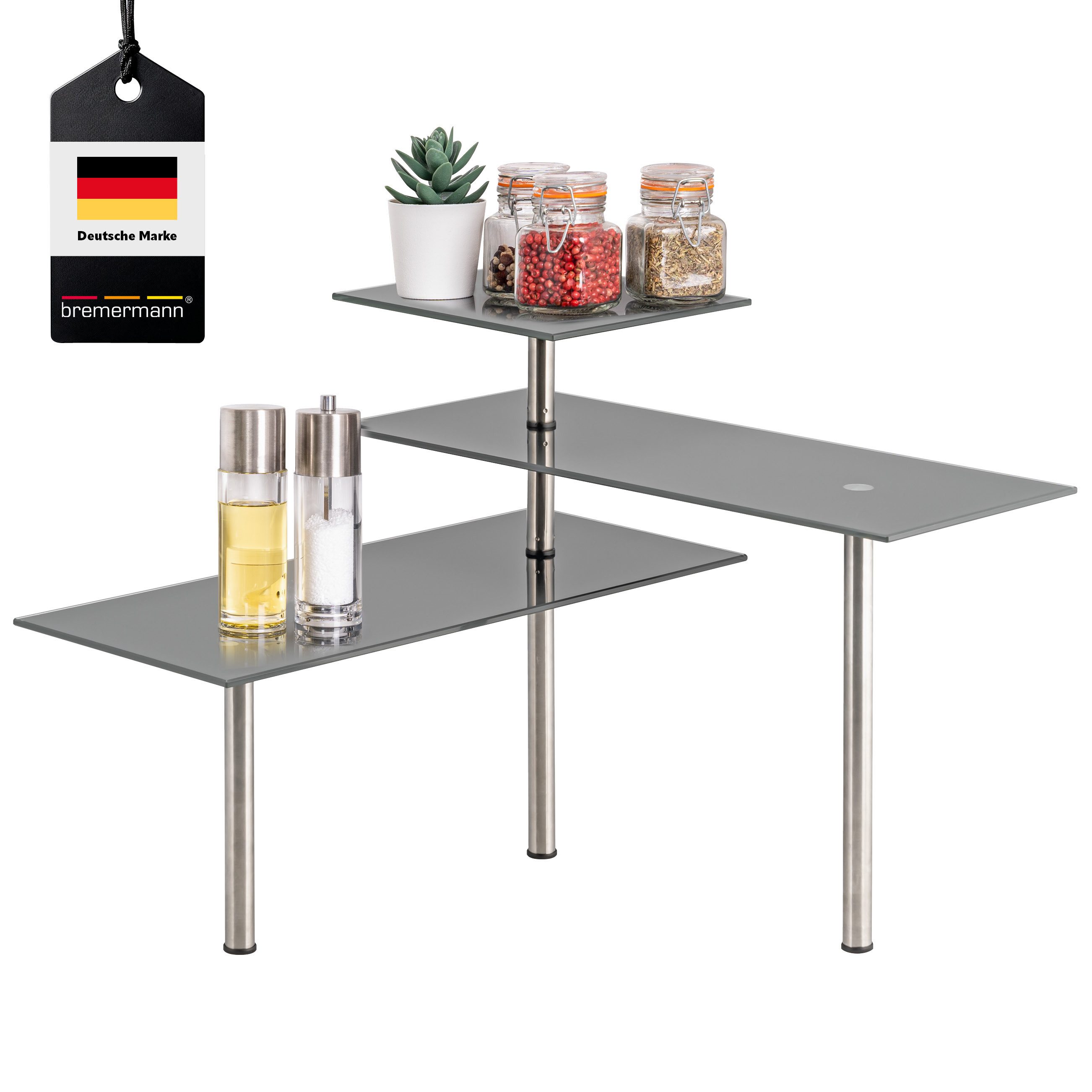 bremermann Küchenregal Glas-Eckregal, Küchenregal, aus Glas und rostfreiem günstig online kaufen