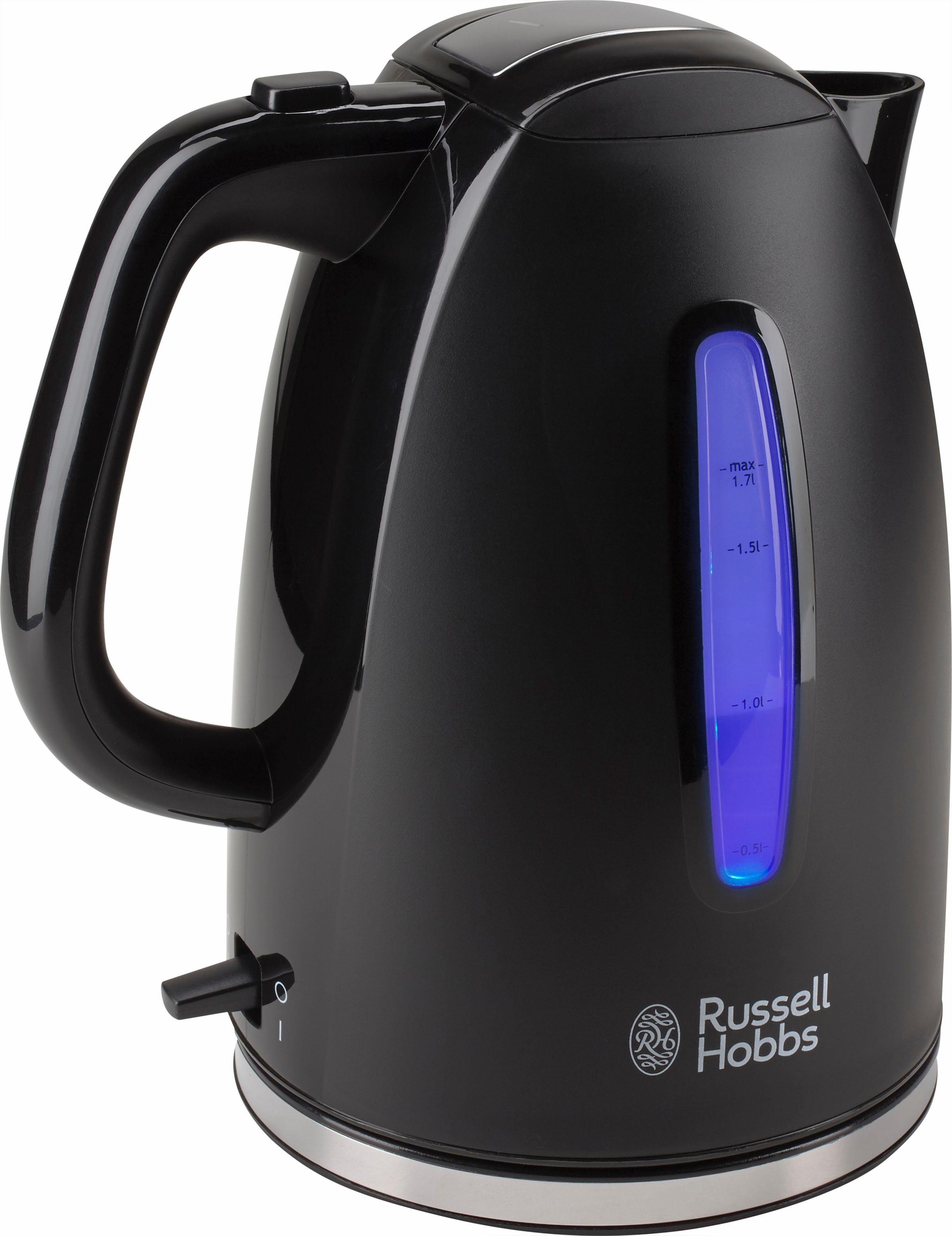 RUSSELL HOBBS Wasserkocher Textures Plus+ 22591-70, Schwarz, 1,7 l, 2400 W, blaue LED-Beleuchtung, Schnellkochfunktion, Perfect-pour, Kalkfilter