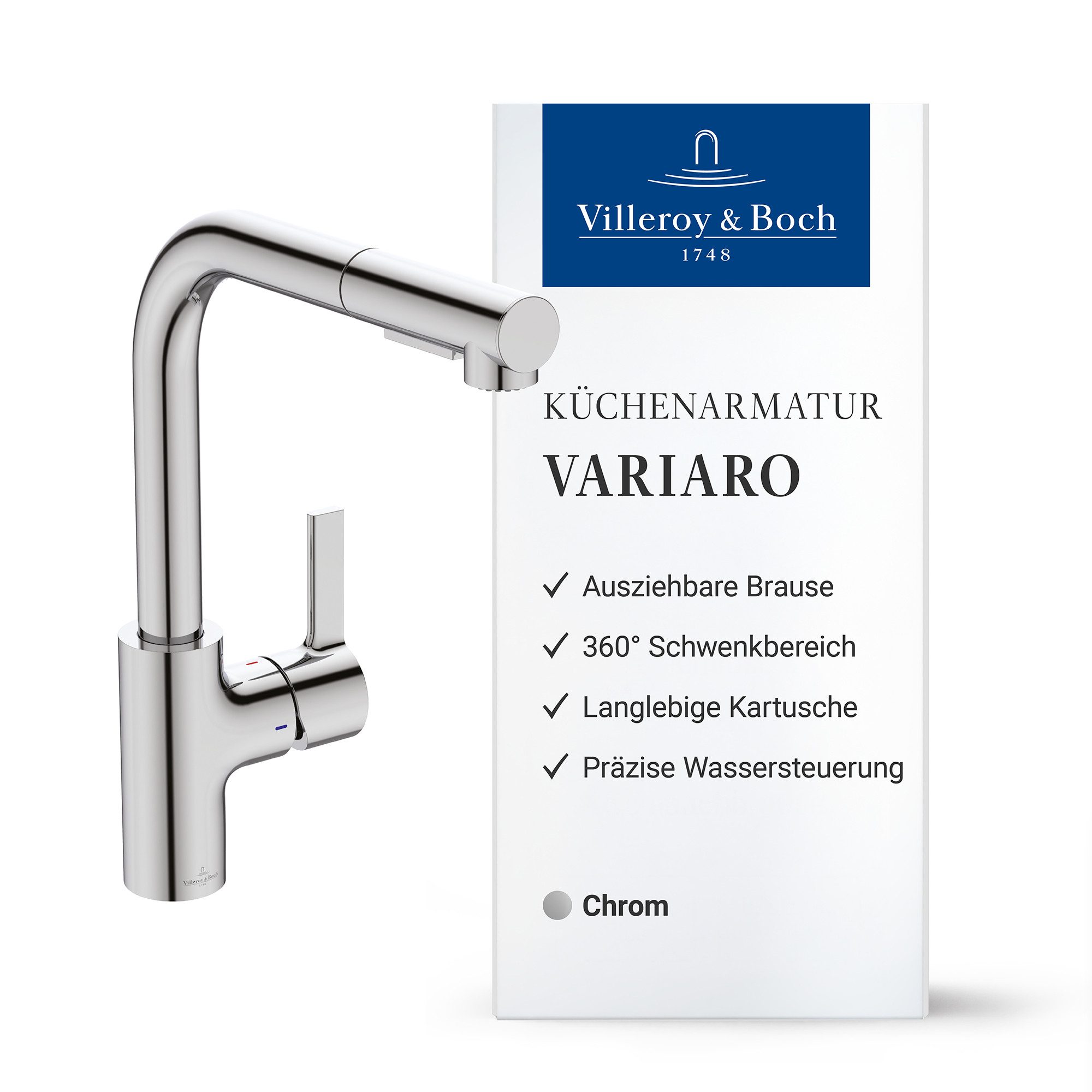 Villeroy & Boch Küchenarmatur Variaro FirmaFlow® Kartusche, mit Handbrause, 360° schwenkbarer Auslauf