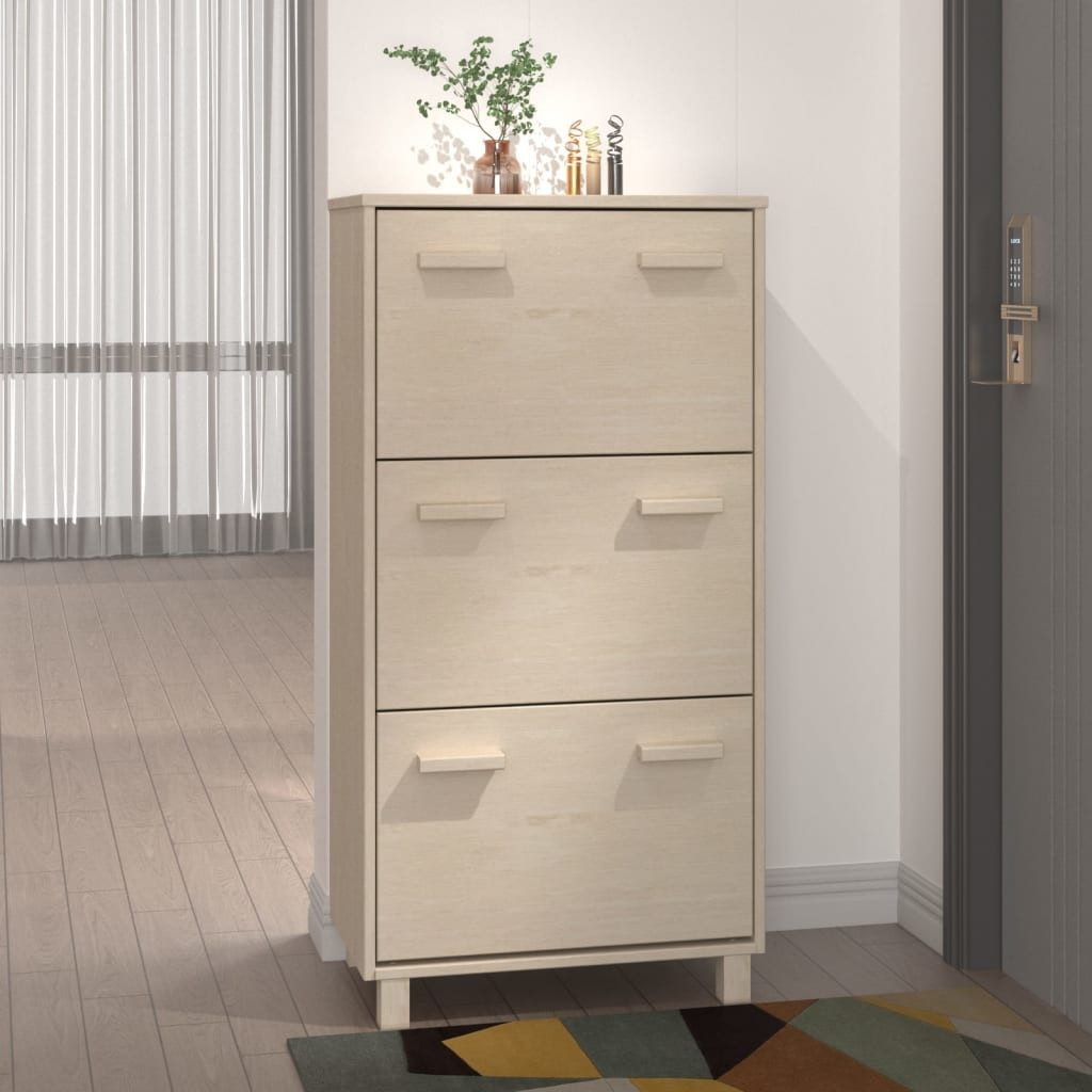 vidaXL Schuhschrank NA Schuhschrank Honigbraun 59,5x35x117 cm Massivholz Kiefer