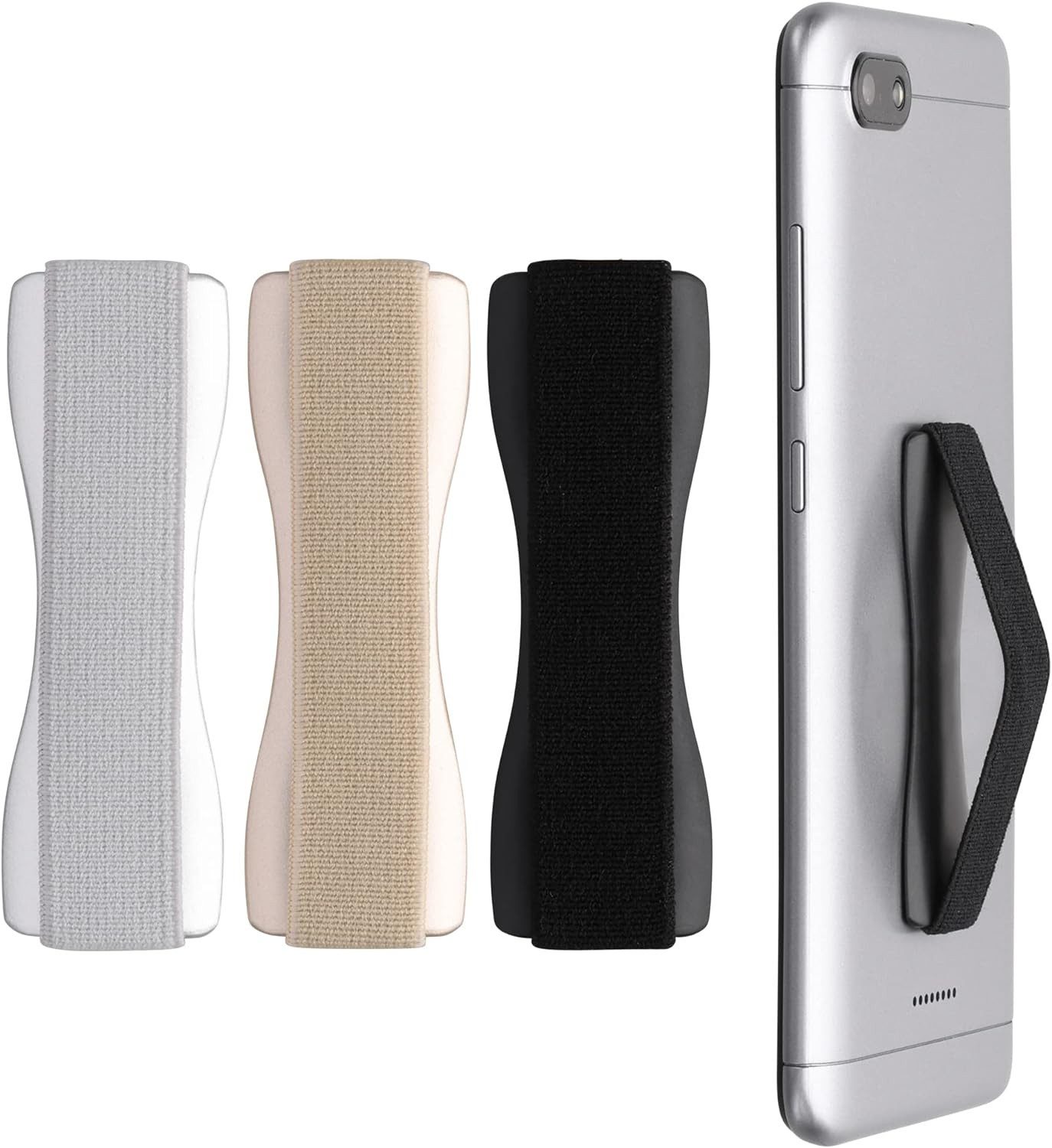CLM-Tech Handy-Halterung Fingerhalterung Handy 3er Set - - Einhandbedienung mit Band, (bis 8,00 Zoll, Smartphone Tablet Handyhalterung selbstklebend silber gold schwarz, Handygriff Rückseite - Fingerhalter Handyhalter - Smartphone Halter, für eine bessere