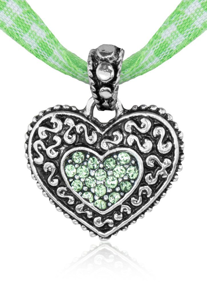LUISIA® Herzkette LUISIA® Kinder Trachten Halskette kariert mit Herz Anhänger Hellgrün