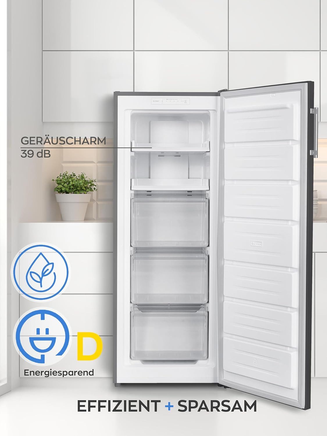 Heinrich´s Gefrierschrank HGS 3192 IX, 143 cm hoch, 60 cm breit, 161L Gefrierschrank, No-Frost Schutz, LED-Display, Alarmfunktion