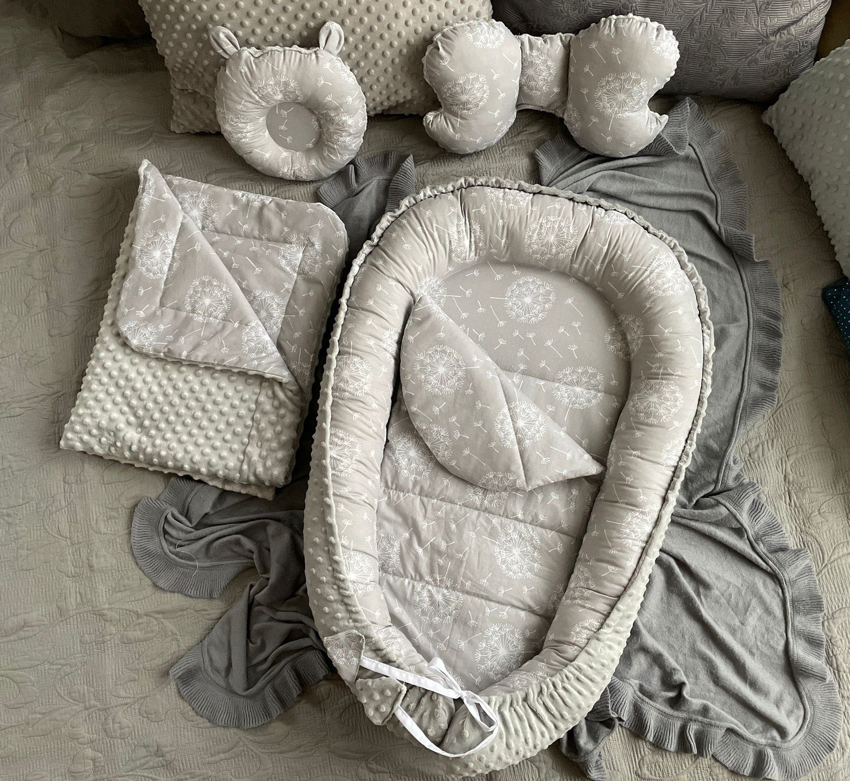 Bettnestchen MINKY/ Baumwolle BABYNEST Babykokon Geschenk Babyaustattung SET