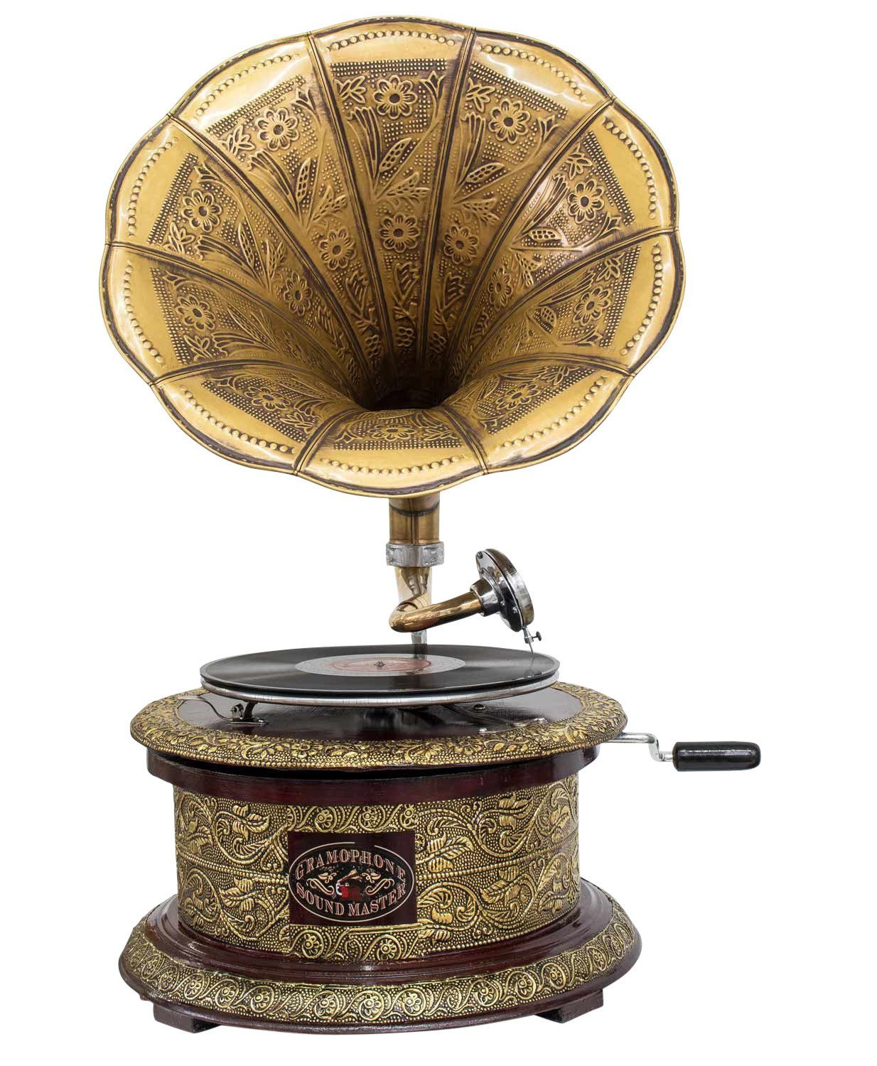 Grammofon Antik-Stil Trichter Nostalgie Dekoration Grammophon (m2 rund Dekoobjekt Aubaho
