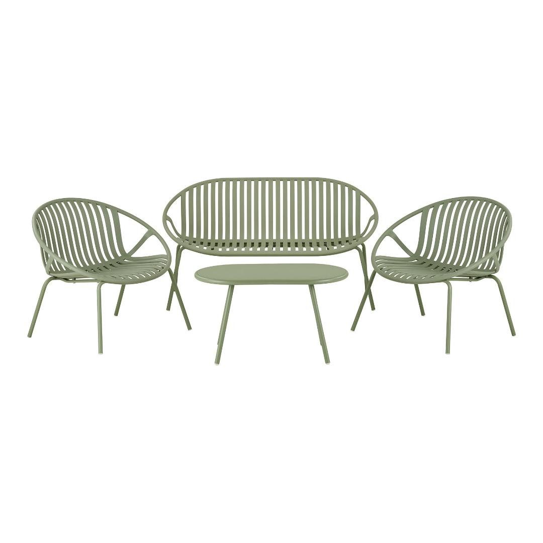 House Nordic Gartenlounge-Sessel Saga Lounge-Set Sofa, 2 Stühle, 1 Tisch grün. (4-St)