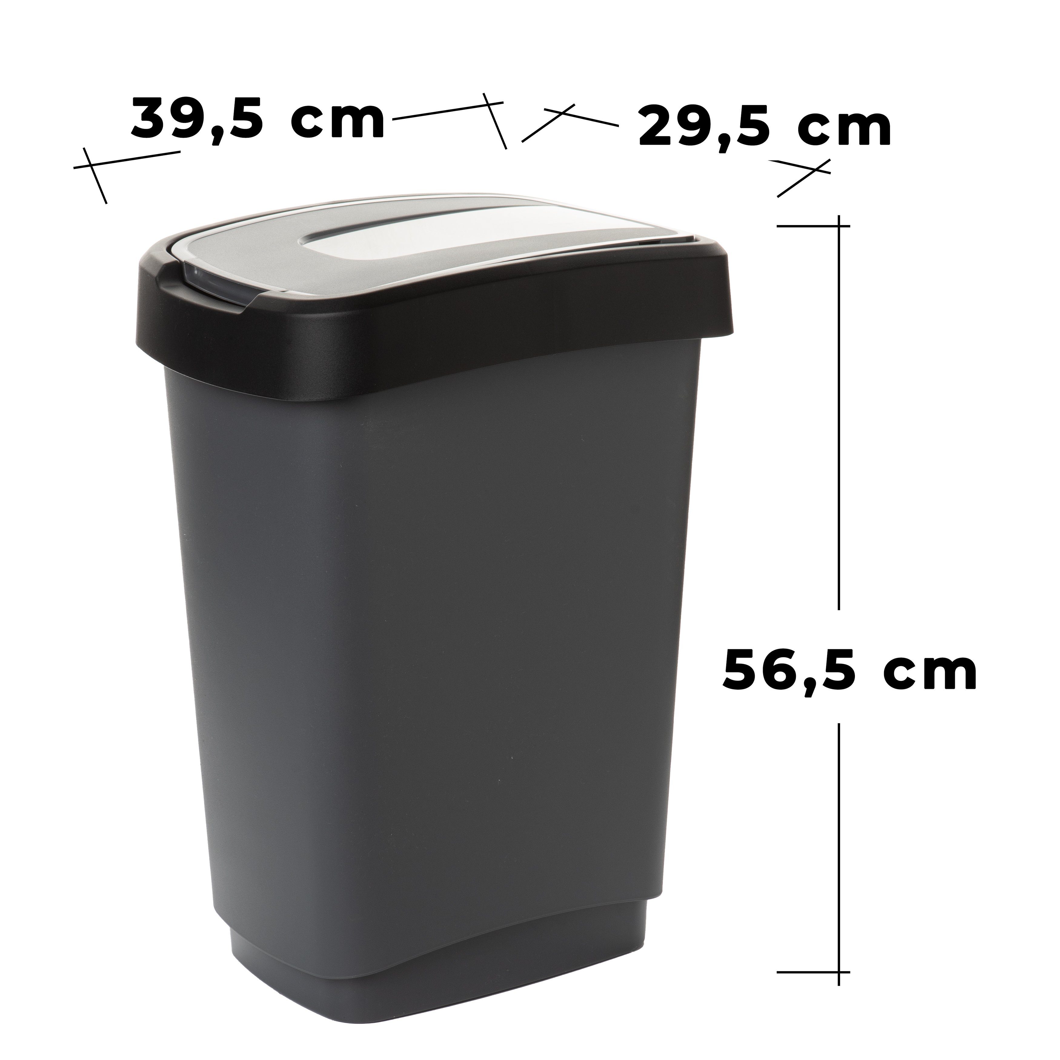 Abfalleimer mit Schwingdeckel - 52 L / groß - Mülleimer in grau mit  schwarzem Deckel - Müll Tonne Abfall Sammler