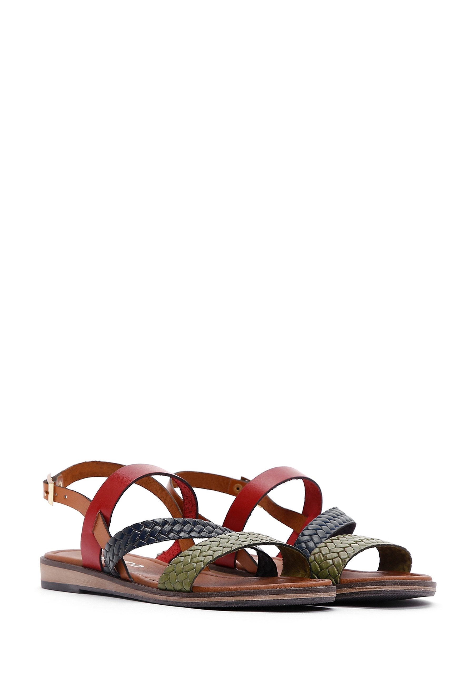Derimod Sandalen aus Leder Sandale Echtes Leder, Geflochtene Riemen, Schnallenverschluss, TPU-Sohle