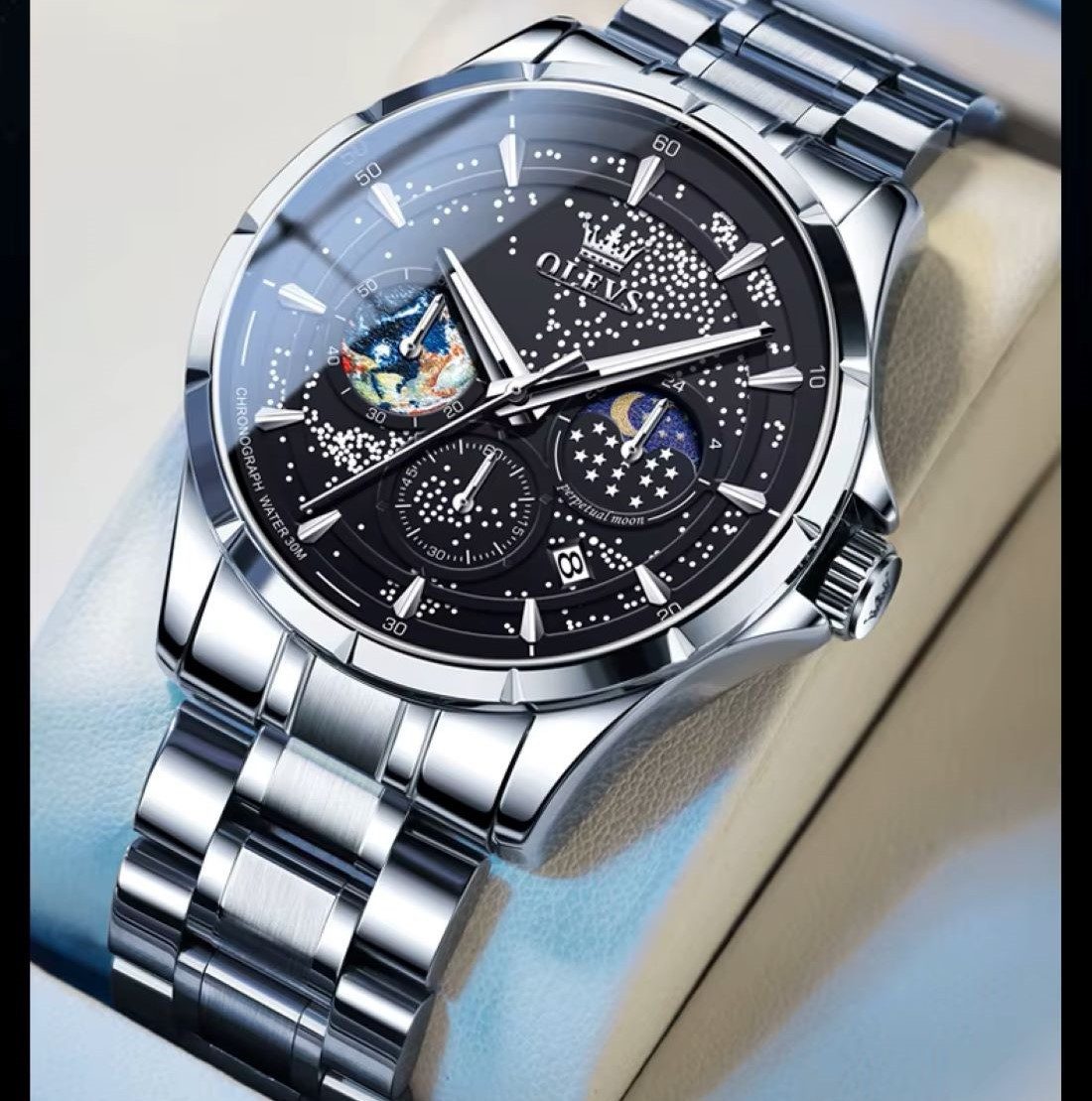OLEVS Quarzuhr Mondphasen-Uhr Olevs für Herren Elegant Edelstahlarmband Sch günstig online kaufen
