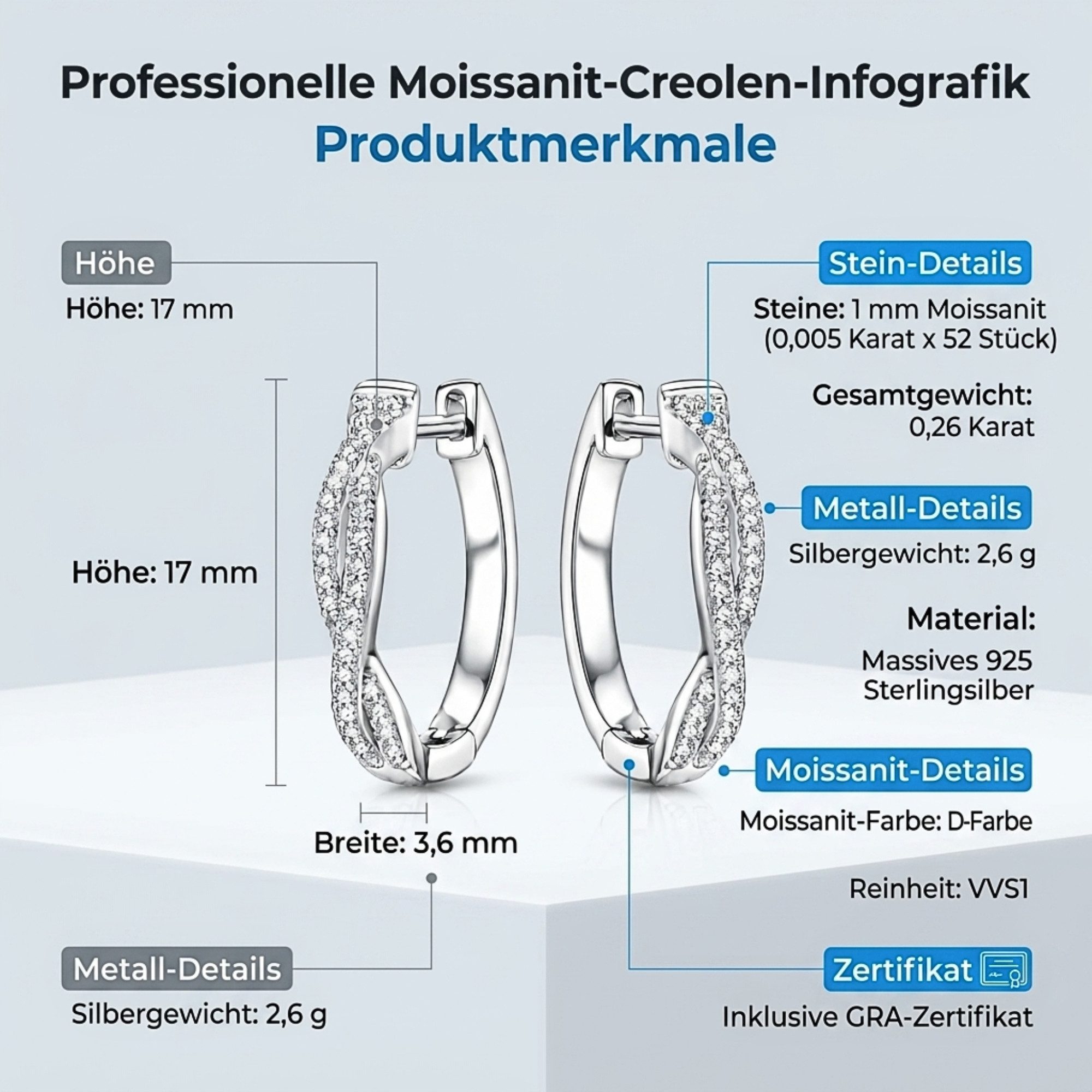 UNIQAL.de Paar Creolen Creolen Damen INFINIA – Moissanit Ohrringe aus 925 Sterling Silber (vergoldete Ausführung mit exklusiver Moissanit-Brillanz, inkl. Schmuckbox & Echtheitszertifikat), Premium-Qualität, hautverträgliche Materialien und langlebig