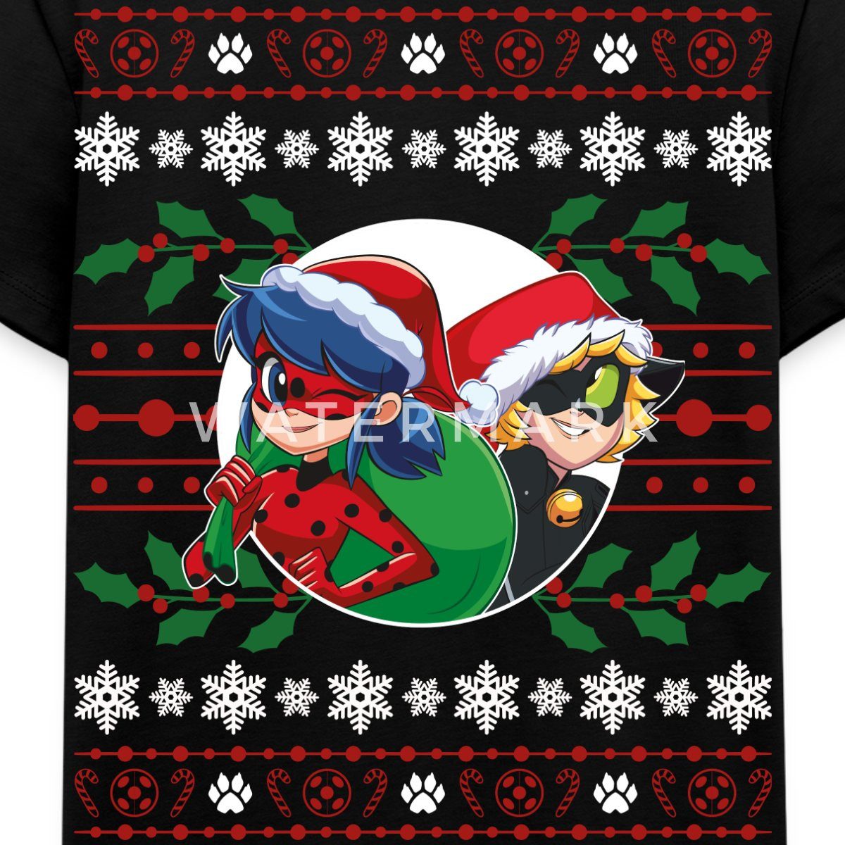 Spreadshirt T-Shirt Miraculous Ladybug Und Cat Noir Ugly Christmas Kinder Premium T-Shirt (1-tlg)
