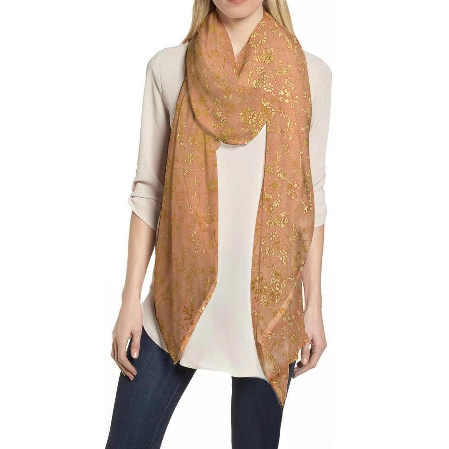 LuxusKollektion Modeschal Schal Hijab Glitzer Blumen Pfirsich, (1-St)