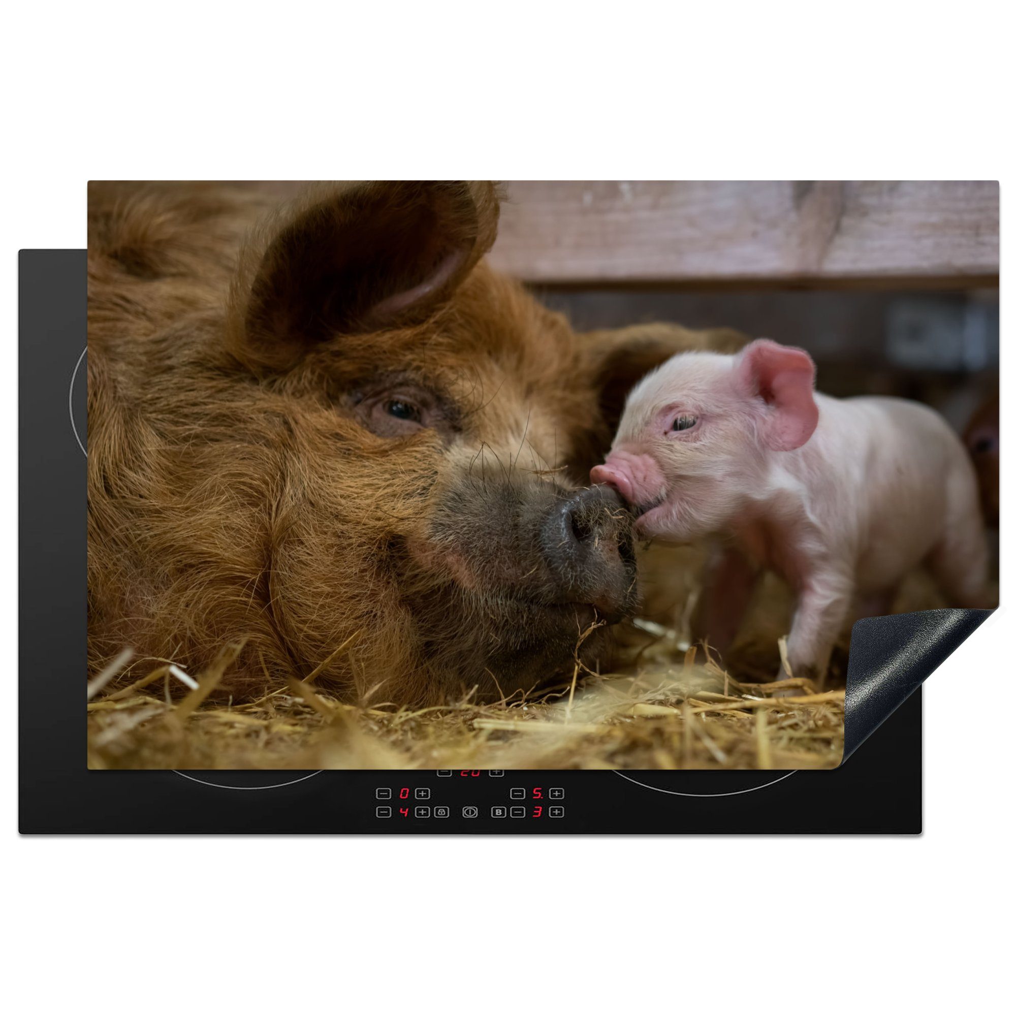 MuchoWow Herdblende-/Abdeckplatte Schwein - Groß - Liebe, Vinyl, (1 tlg), 81x52 cm, Induktionskochfeld Schutz für die küche, Ceranfeldabdeckung