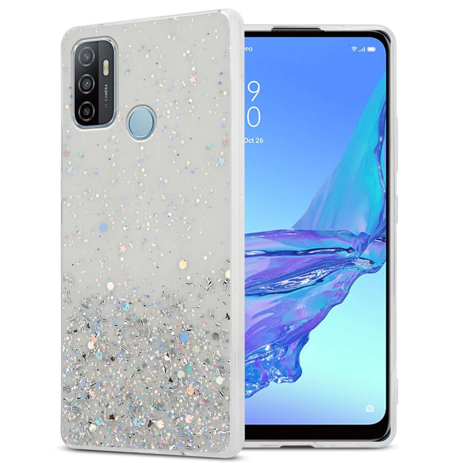 Cadorabo Handyhülle für Oppo A53 Hülle Oppo A53, Flexible TPU Silikon Handy Schutzhülle - Hülle - mit Glitzer
