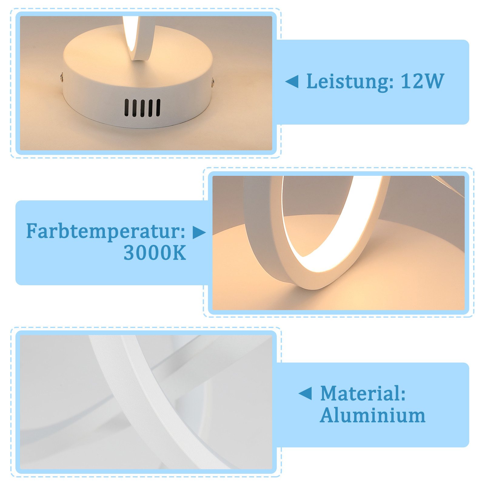 ZMH LED Deckenleuchte Wohnzimmer 3 Blatten verflochten 25/34/40CM Modern für Schlafzimmer, LED fest integriert, LED fest integriert – Bild 4 von 5