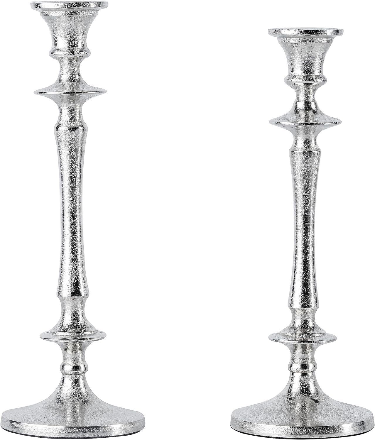 MichaelNoll Kerzenständer 2er Set Kerzenständer Silber Deko Stabkerzen - H 30 und 32 cm