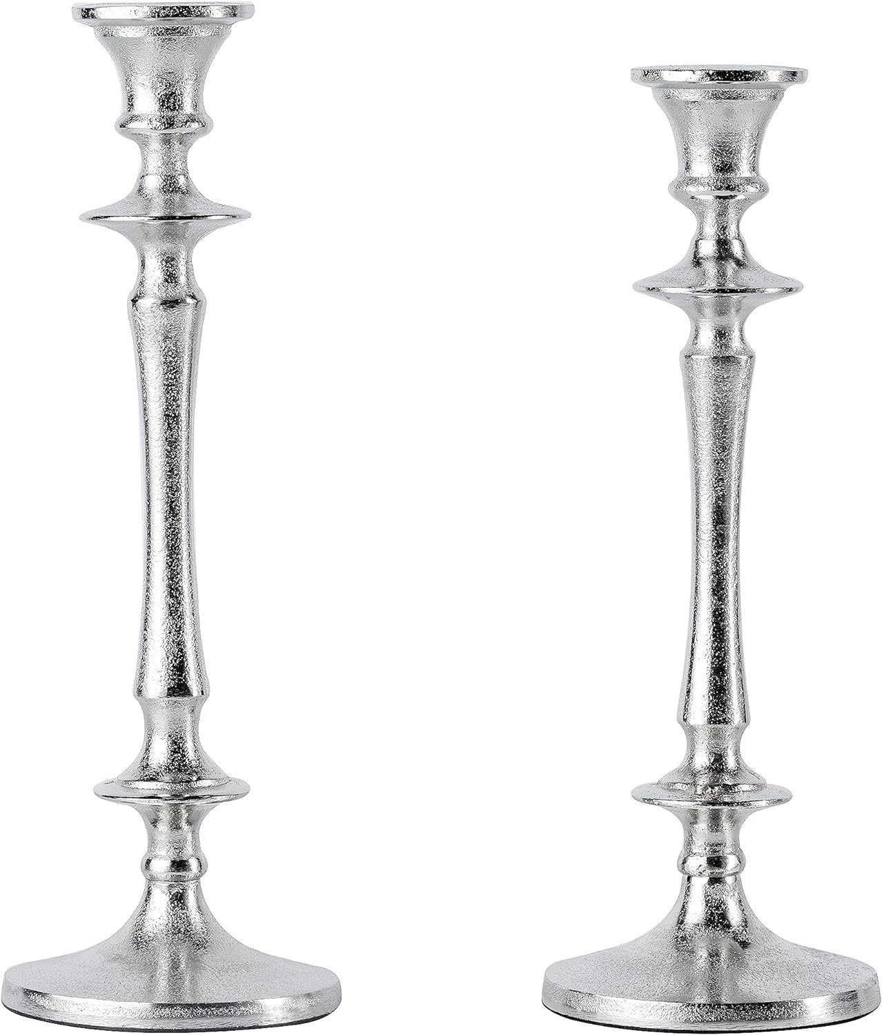 Kerzenständer 2er Set Kerzenständer Silber Deko Stabkerzen - H 30 und 32 cm