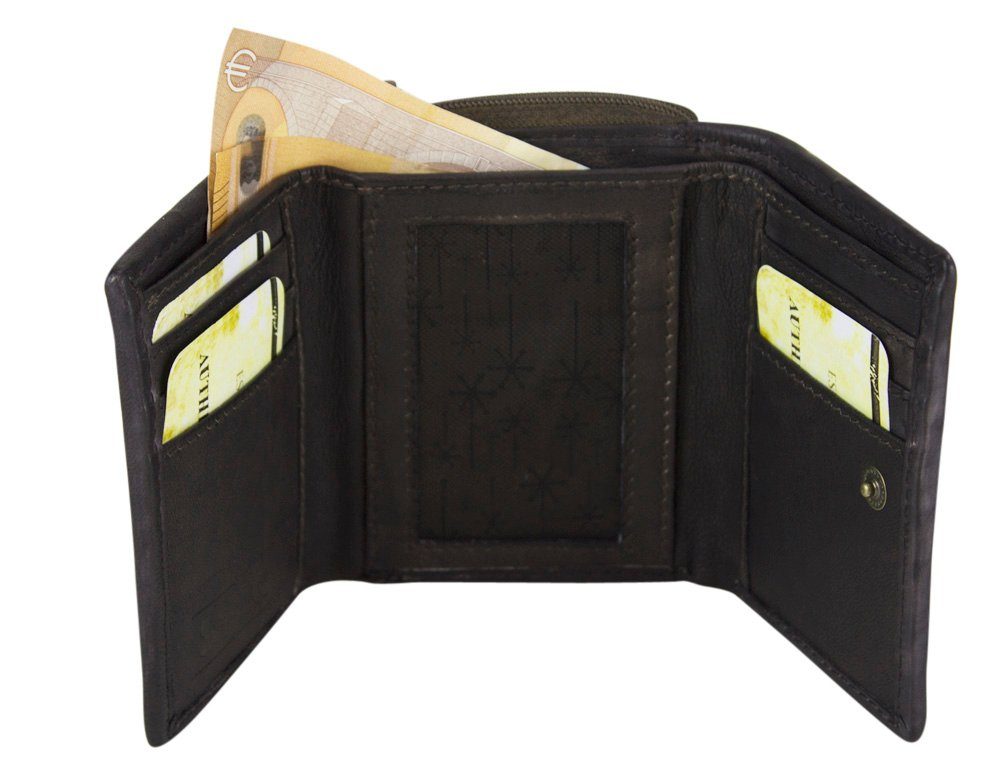 Geldbeutel echt Vintage mit Mini Portemonnaie zeitlos Vintage RFID-Schutz, Damen, Style, Kaffee Leder, Geldbörse Brieftasche Sunsa Leder