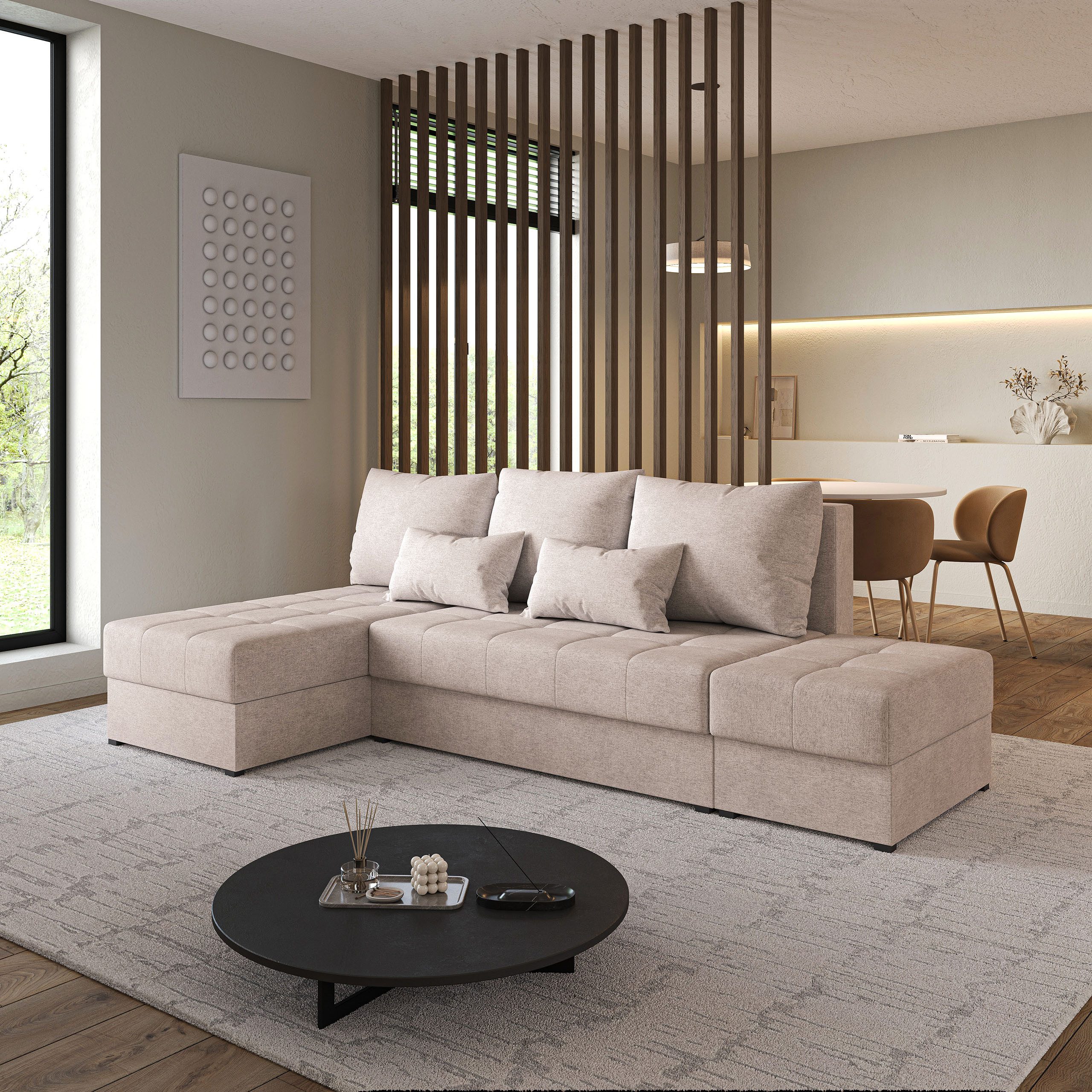 Ecksofa NORVI mit Schlaffunktion L-Form, Sofa mit Bettkasten