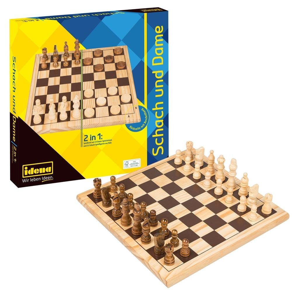 Spiel, Idena aus & Spielbrett Brettspiel Dame, Spieleklassiker Schach Holz 2in1