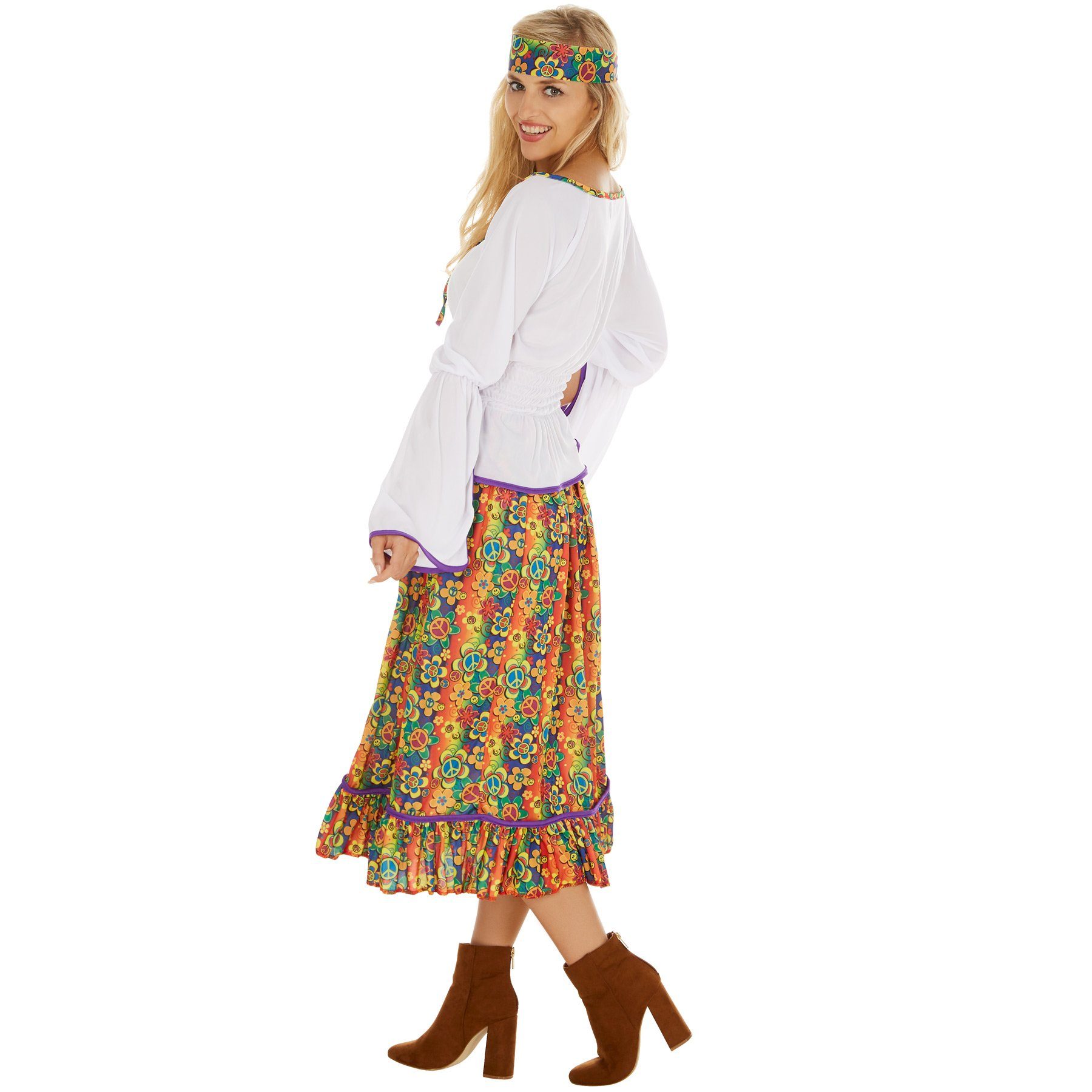 dressforfun Hippie-Kostüm Frauenkostüm Lady Love & Peace, Schönes Oberteil mit lila Borte verziert