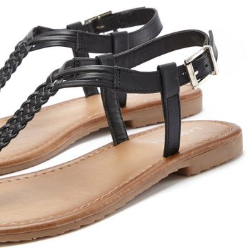 LASCANA Sandalette, Sommerschuh Zehentrenner Sandale aus Leder mit Flecht-Optik