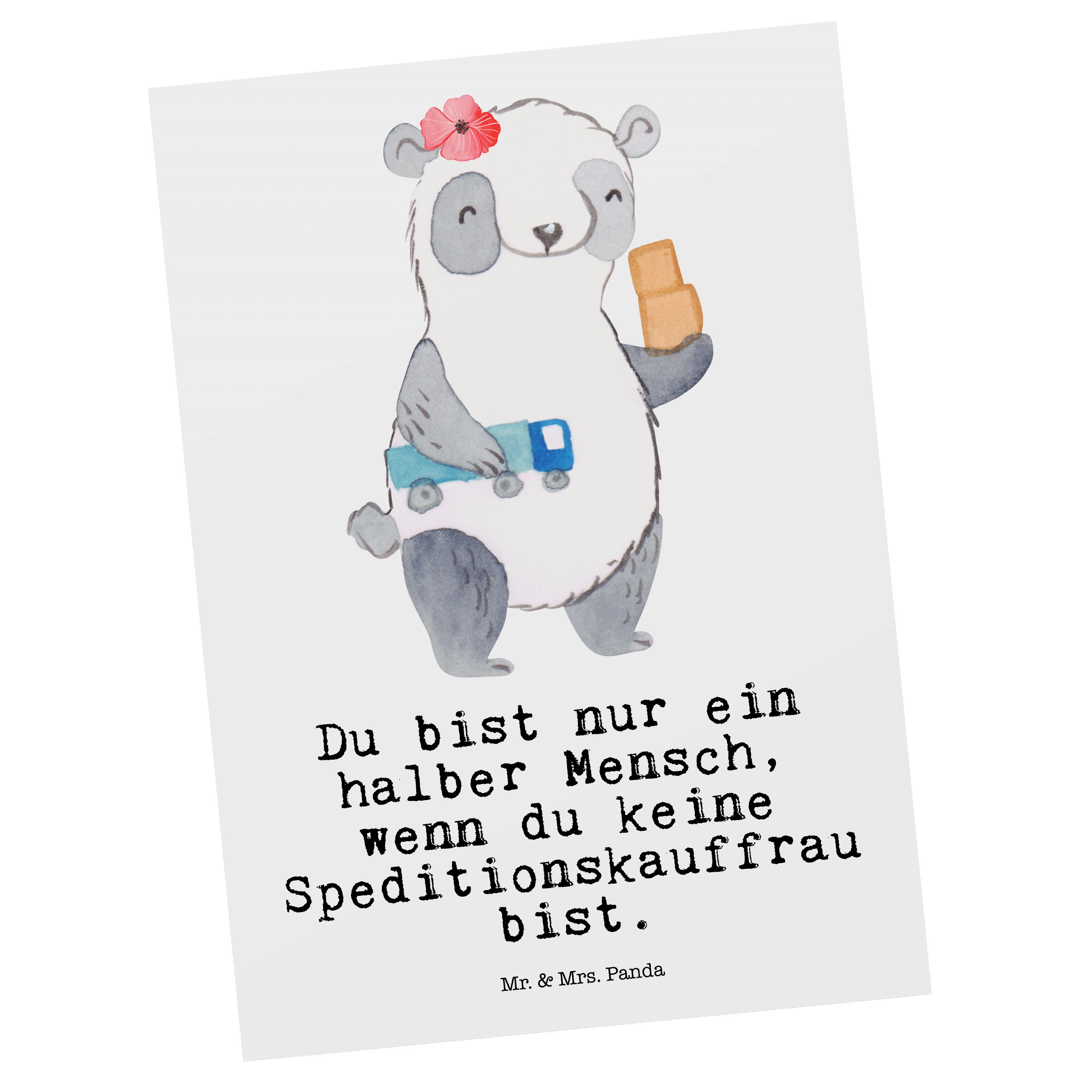 Mr. & Mrs. Panda Postkarte Speditionskauffrau mit Herz - Weiß - Geschenk, Ansichtskarte, Danke