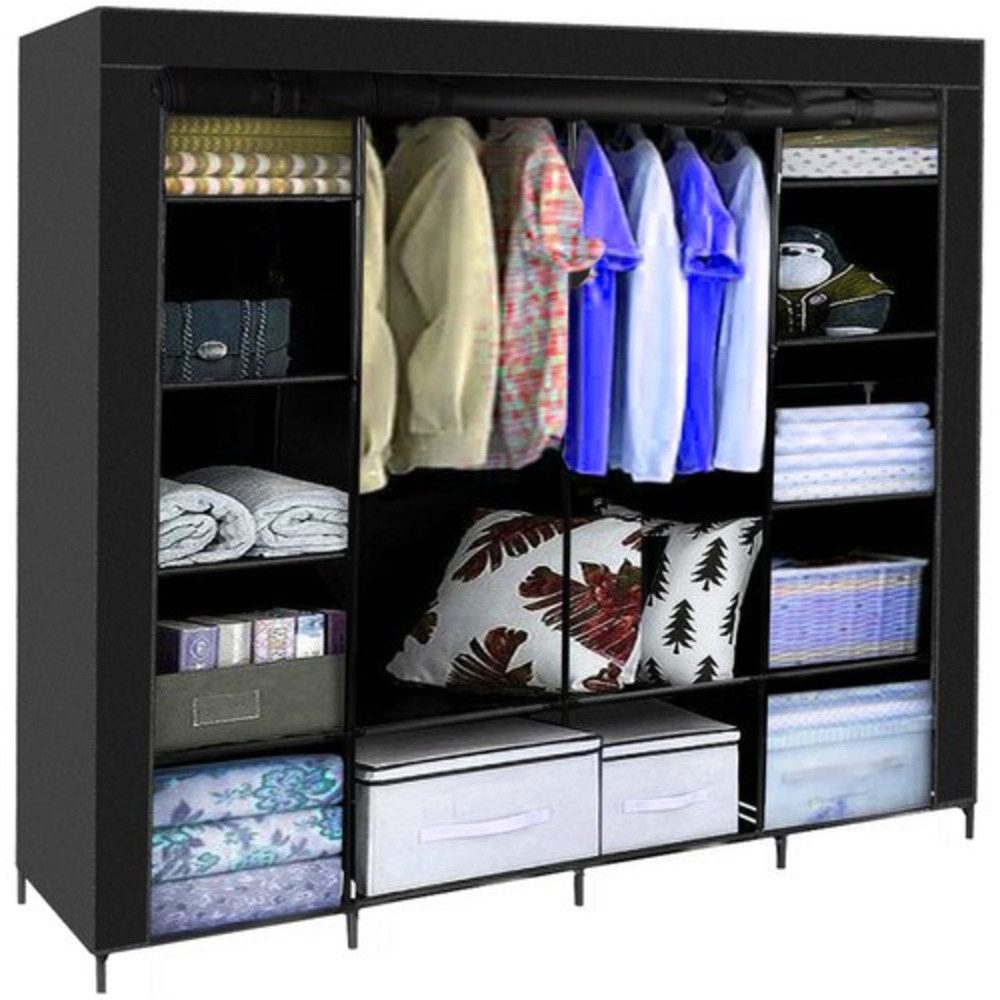 Ruhhy Kleiderschrank Stoffschrank Textilgarderobe Faltschrank (Spar-Set, 1-St., 170 x 170 x 42 cm faltbar) Faltbar, Reißverschluss, 14 Fächer, 2 Kleiderstangen