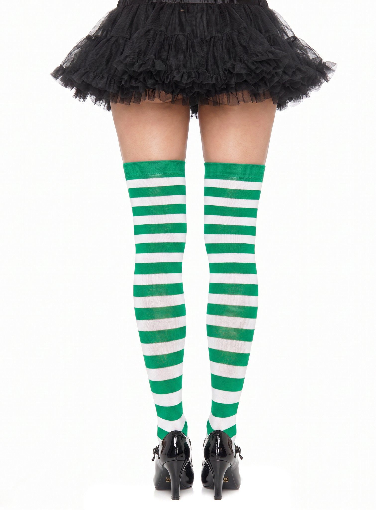 Metamorph Overknees Ringelstrümpfe grün-weiß Grün-weiß gestreifte Strümpfe für Fasching und Karneval