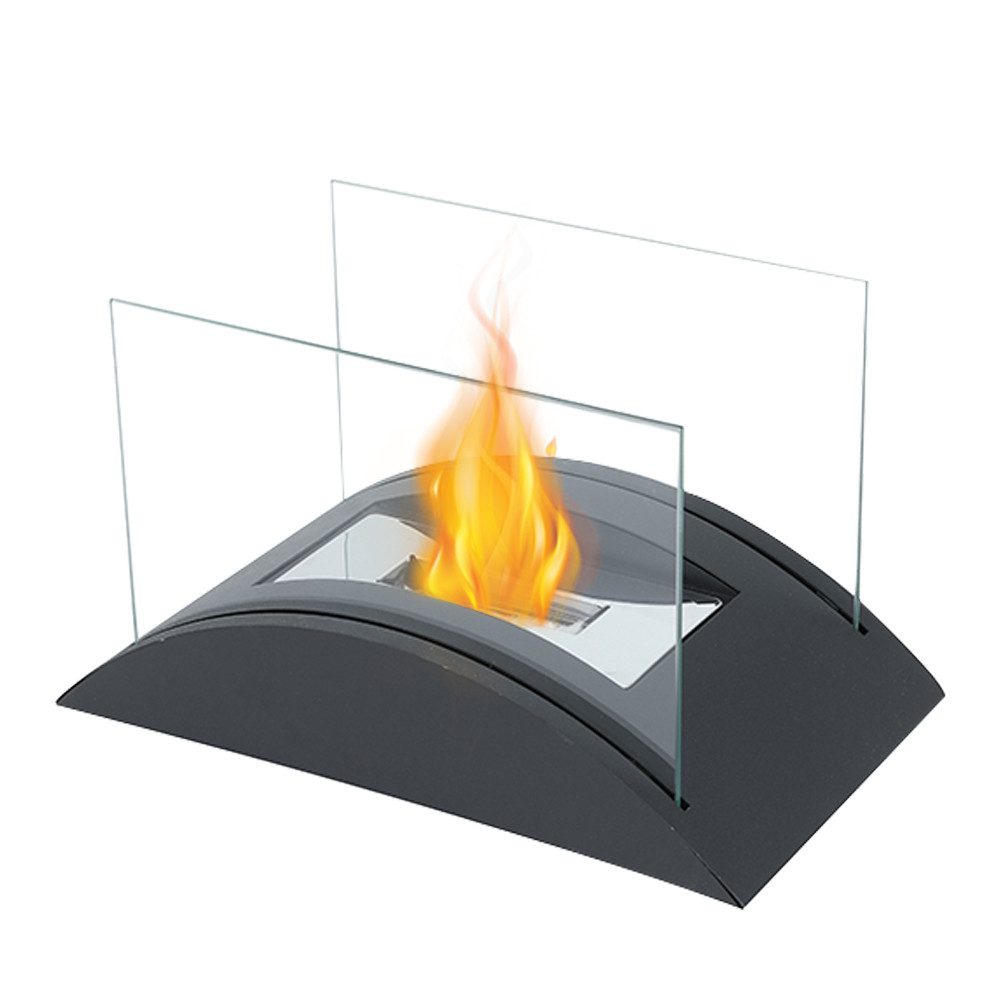 JHY DESIGN Feuerschale 34cm Breite Windlicht Tischkamin Feuerschale aus Metall und Glas, (1-St), für Innen und Außenbereich, Schwarz