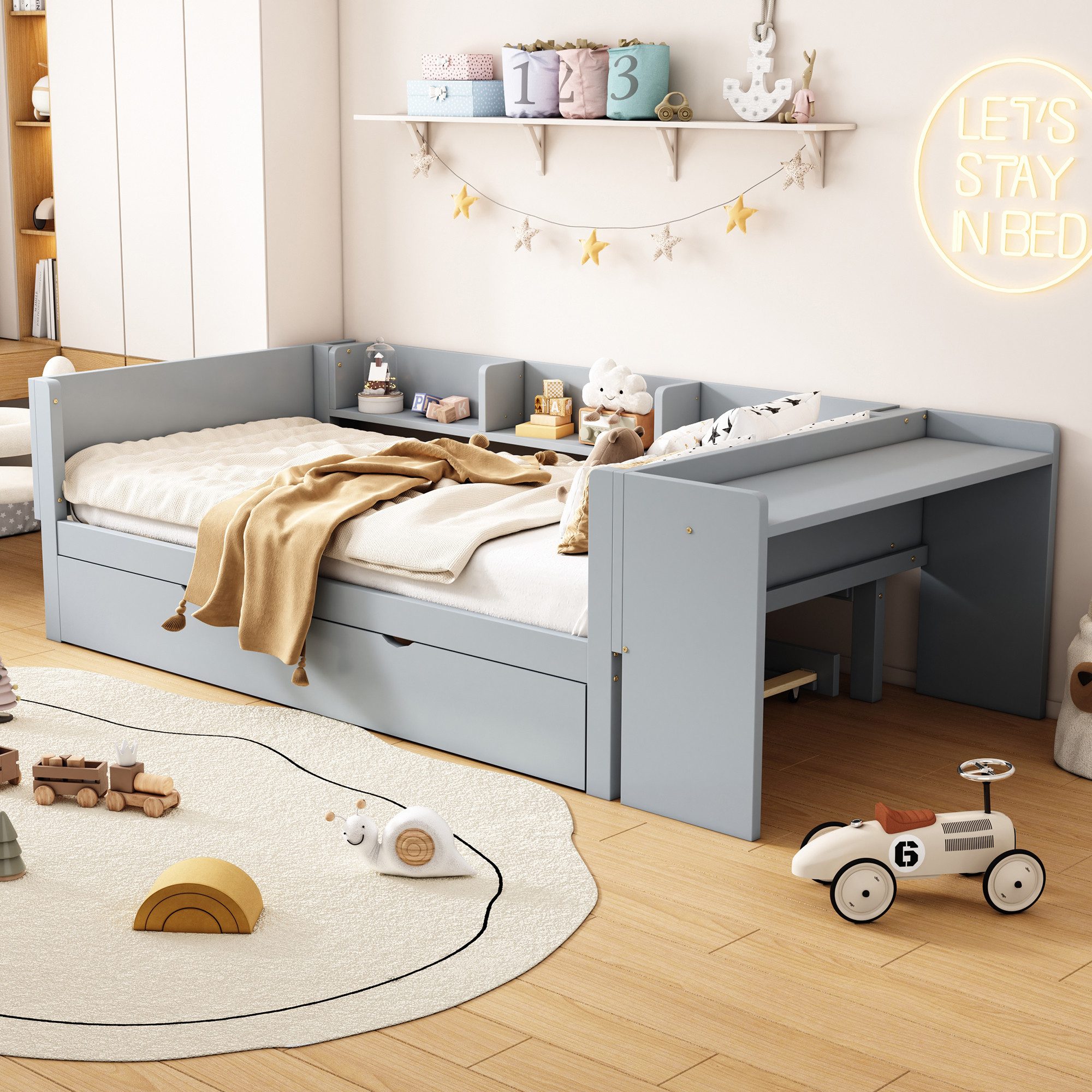 OKWISH Kinderbett mit Schreibtisch, Jugendbett Daybett günstig online kaufen