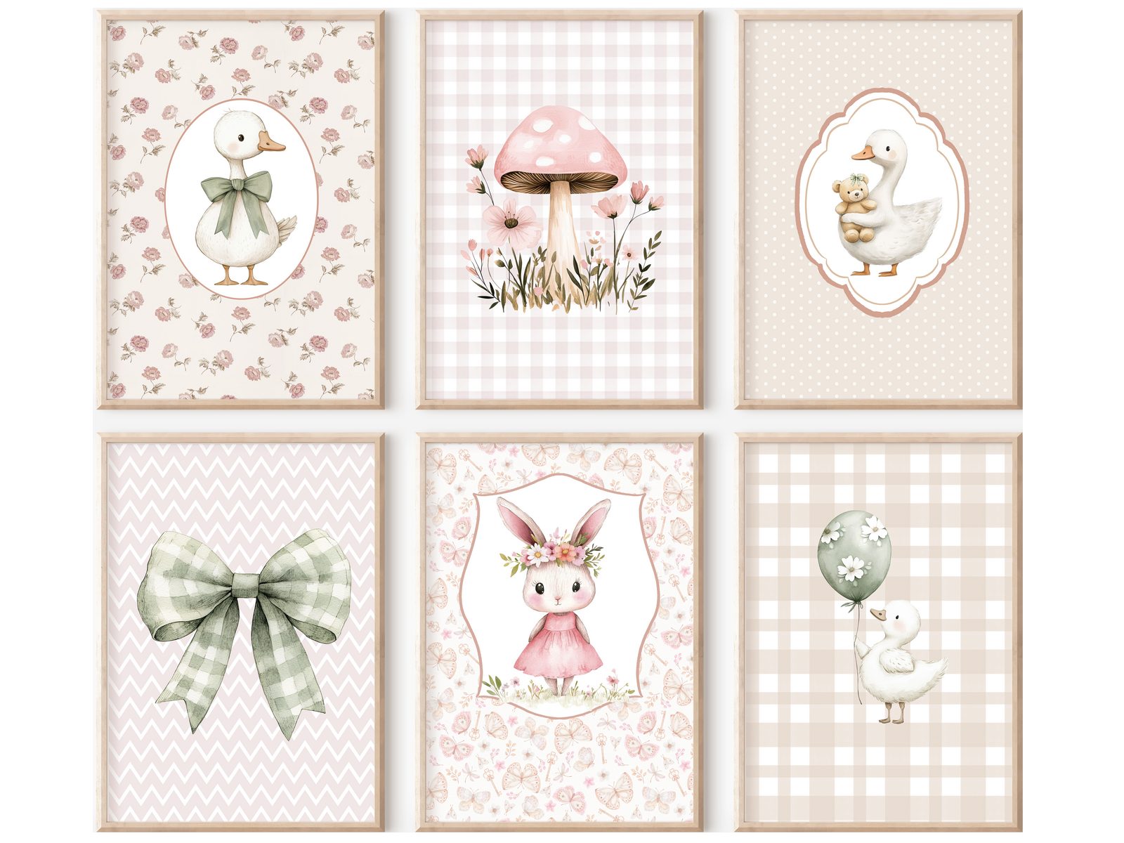 homestyle-accessoires Poster Kinderzimmer Bilderwand 6erSet Bilderset Babyzimmer GÄNSLEIN, - Ohne Bilderrahmen - Sorgfältige & sichere Verpackung