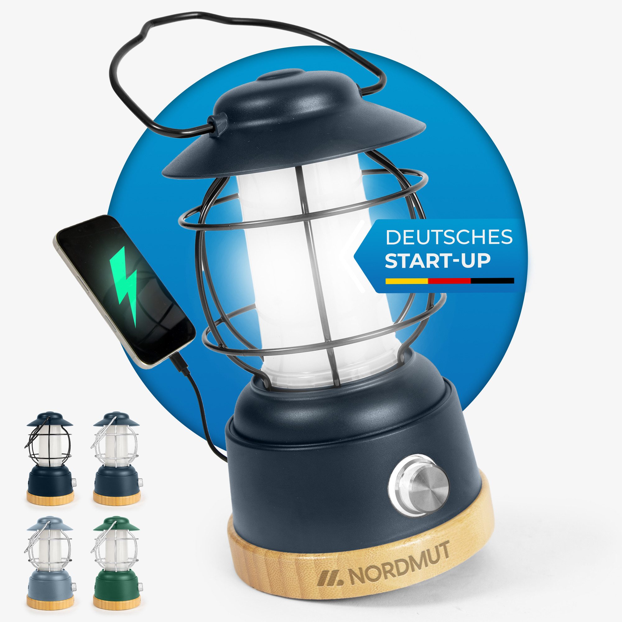 Nordmut Außen-Tischleuchte Campinglampe LED Akku aufladbar, 5200 mAh Powerbank, dimmbar, USB, LED fest integriert, Warmweiß, Tageslichtweiß, 200h Leuchtdauer, IPX4 wetterfest, Zeltlampe, Outdoor, Camping Licht