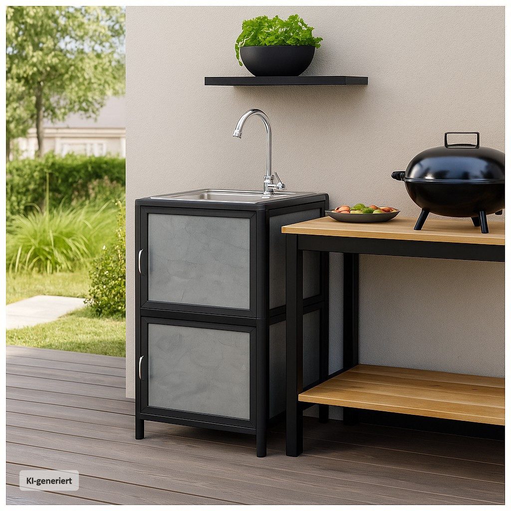 HTI-Living Küchenspüle Spüle mit Unterschrank für Outdoorküche Grau, 46/41 cm, (Stück, 1 St., 1 Outdoorspüle), für Garten und Camping mit Edelstahl-Armatur