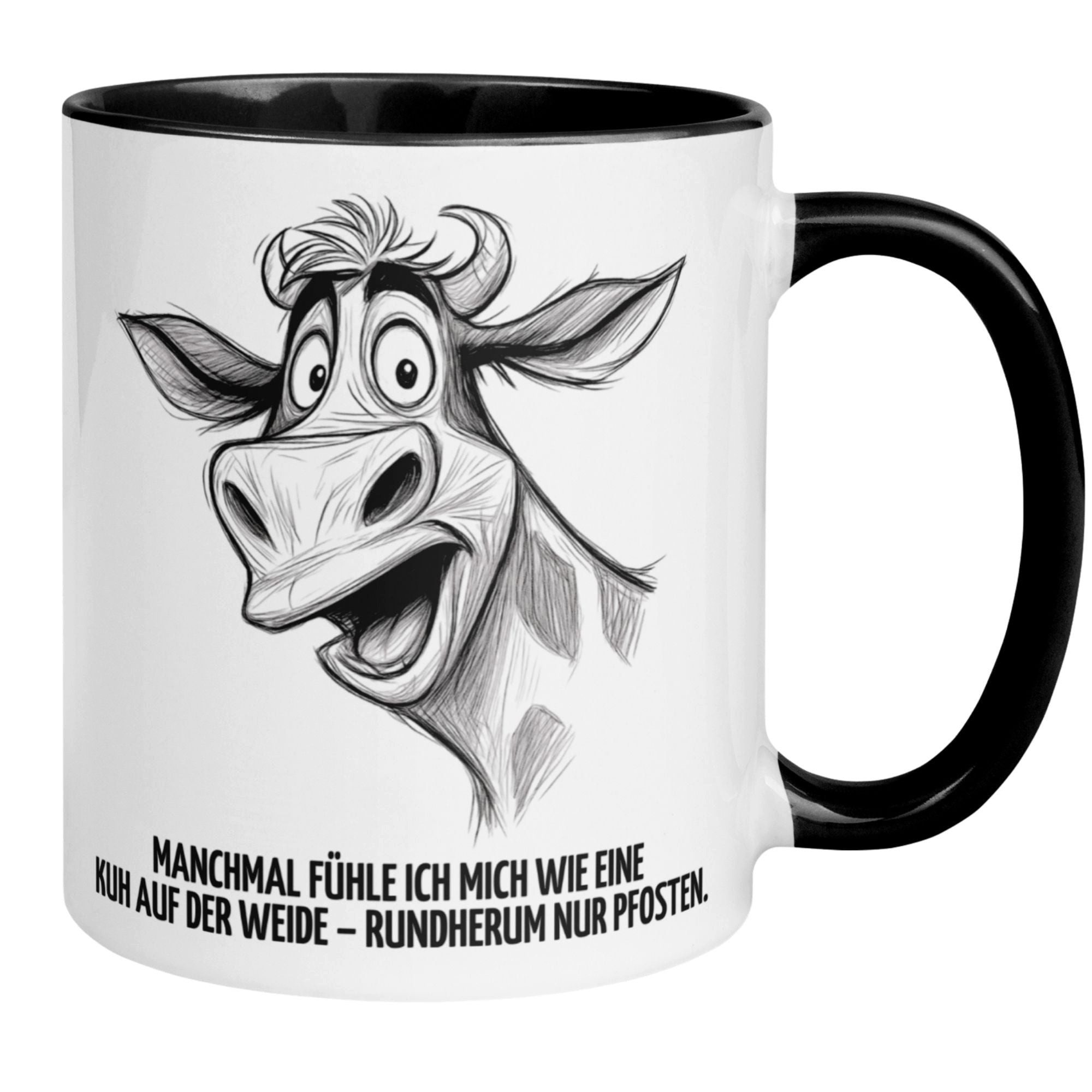 Momentals Tasse Kuh – „Wie eine Kuh auf der Weide“ – lustiger Kuh Geschenk Becher, Gratis Versand · Links-&Rechtshänder · Spülmaschinenfest