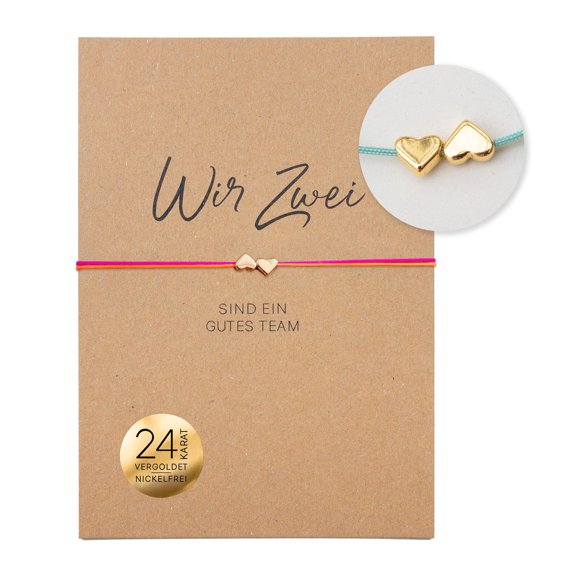 Charm-Armband Makramee Damen Armband mit zwei Herzen 24K vergoldet
