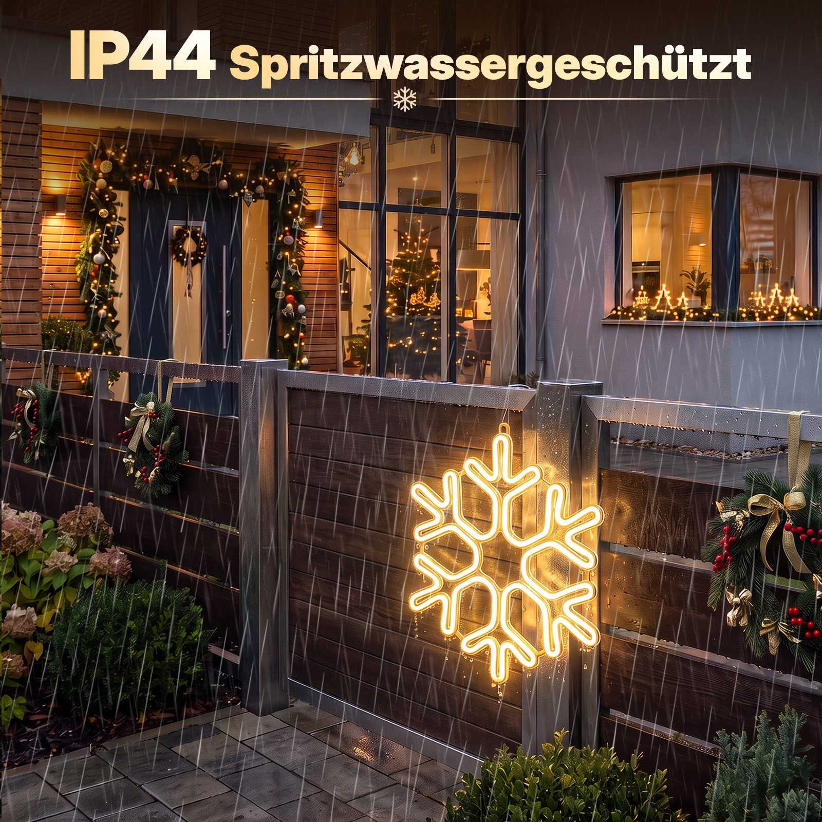 Salcar LED Dekolicht 40/60cm Schneeflocke Neonlicht LED Fenster Weihnachts Dekoration, Warmweiß, LED Weihnachts Lichter, Weihnachtsdeko Outdoor – Bild 2 von 5