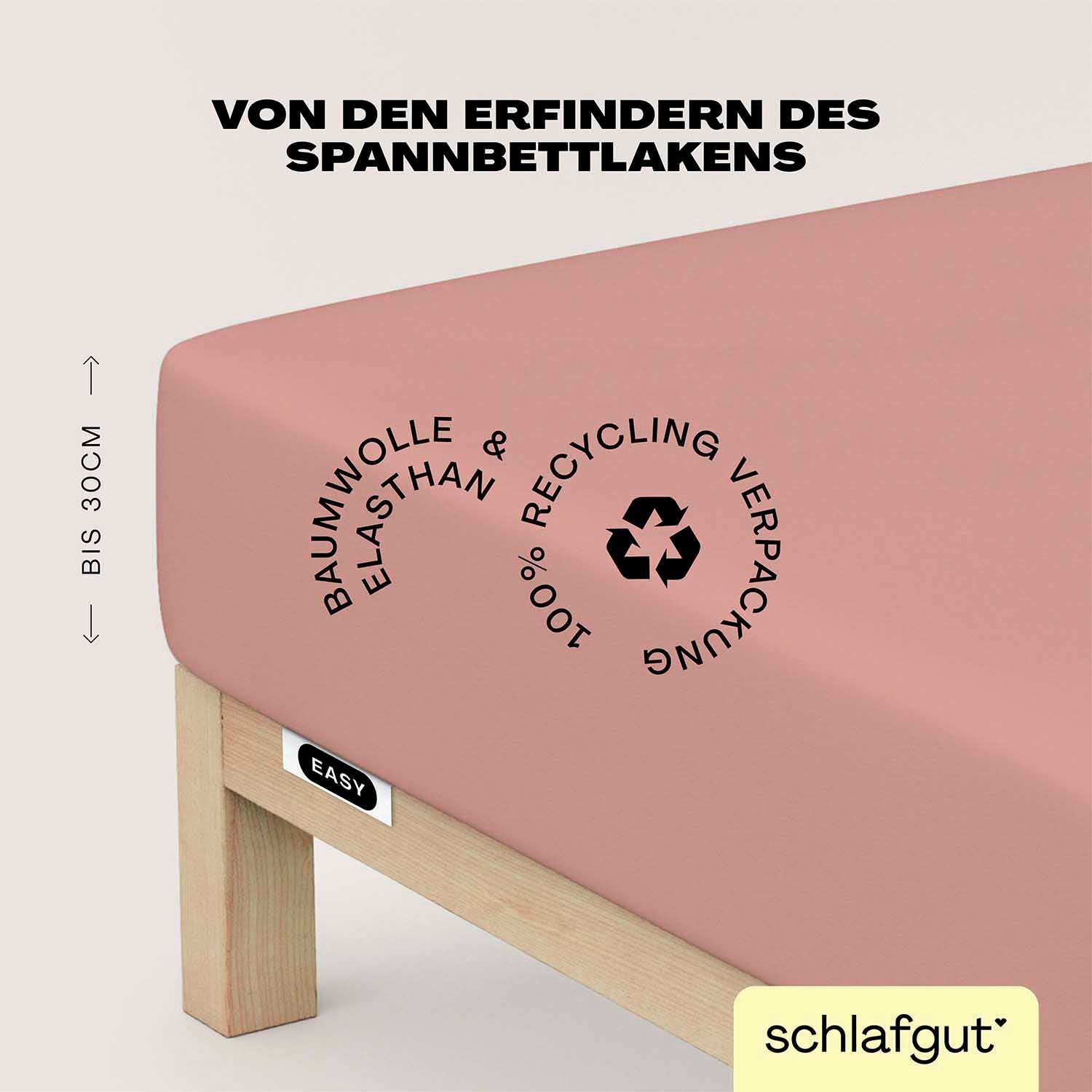 Schlafgut Spannbettlaken EASY JERSEY ELASTHAN Bettlaken, 170 g/m², 95% Baumwolle, 5% Elasthan, Jersey, Gummizug: rundum, (1 Stück), Spannbettlaken bis 30 cm Höhe, bügelfrei, pflegeleicht, perfekter Sitz