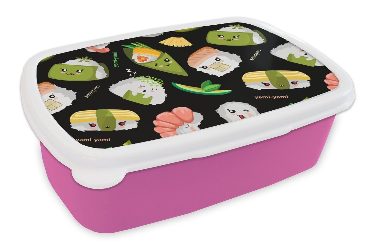 MuchoWow Lunchbox Kawaii - Sushi - Schablonen, Kunststoff, (2-tlg), Brotbox für Erwachsene, Brotdose Kinder, Snackbox, Mädchen, Kunststoff rosa
