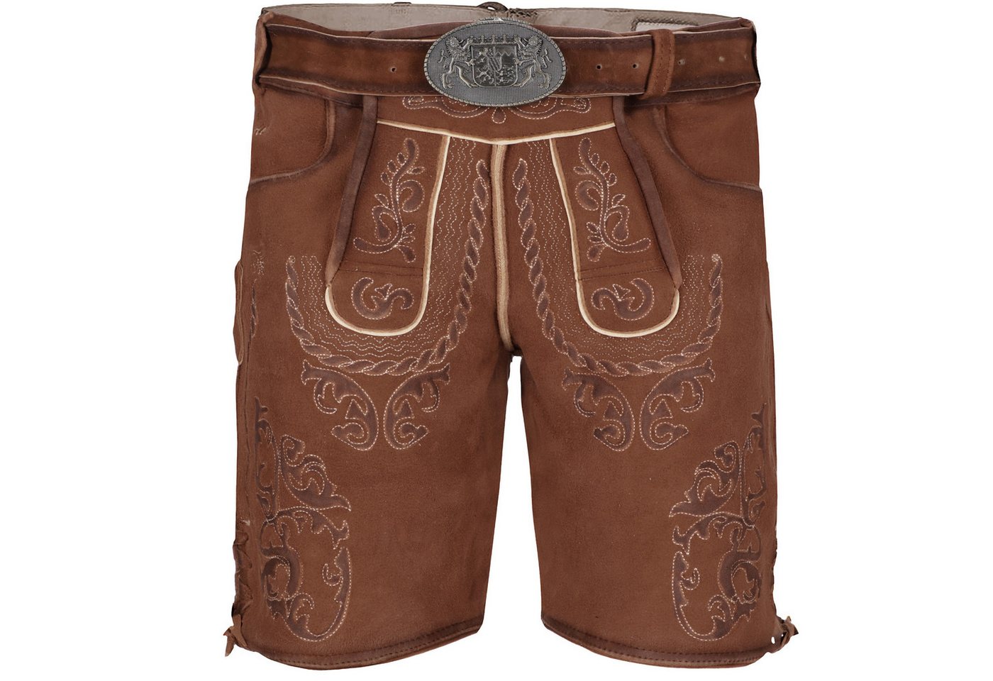 Falkenrieder Trachtenlederhose mit Gürtel - 100% Ziegenleder - Bayerische Lederhose Herren Kurz Handgemacht aus echtem Ziegenleder für Dein Oktoberfest Herren Outfit